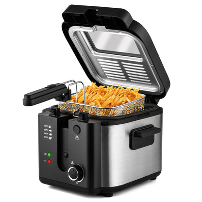 SUSTEAS Deep Fryer with Basket Mother's Day, 1500W Electric Deep Fryers for Home Use with Temperature Control, Removable Lid and 1.5L / 2.5L Non-Stick Inner Pot Easy to Clean