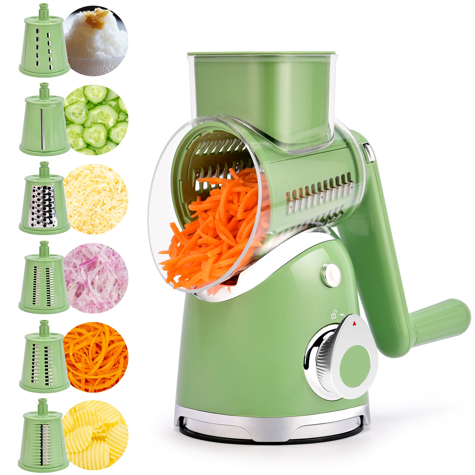 Rotary Cheese Grater 6 Blades Vegetable Slicer with Suction Base A911