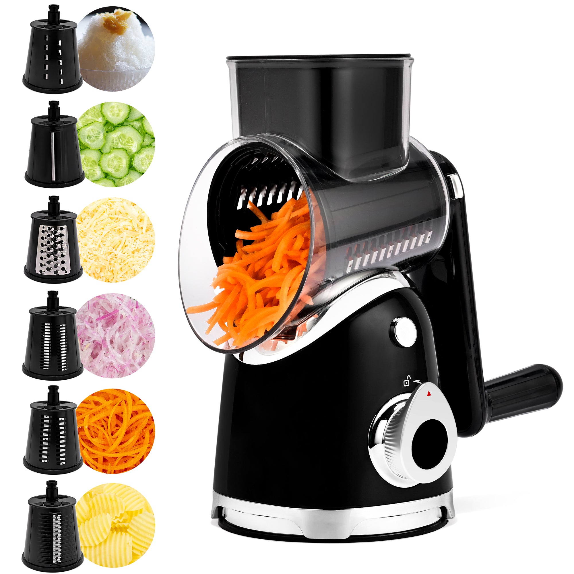 Rotary Cheese Grater 6 Blades Vegetable Slicer with Suction Base A911