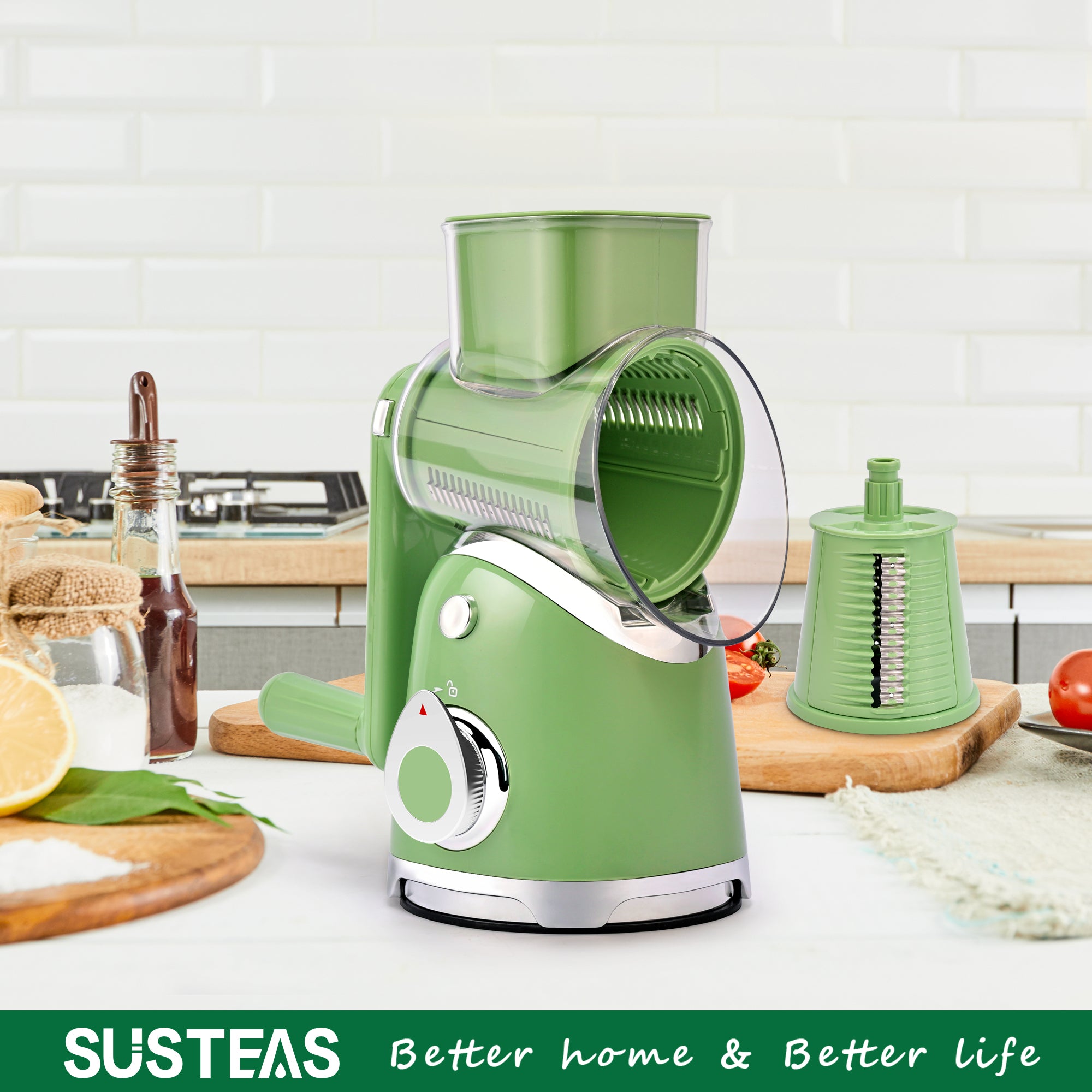 Rotary Cheese Grater 6 Blades Vegetable Slicer with Suction Base A911