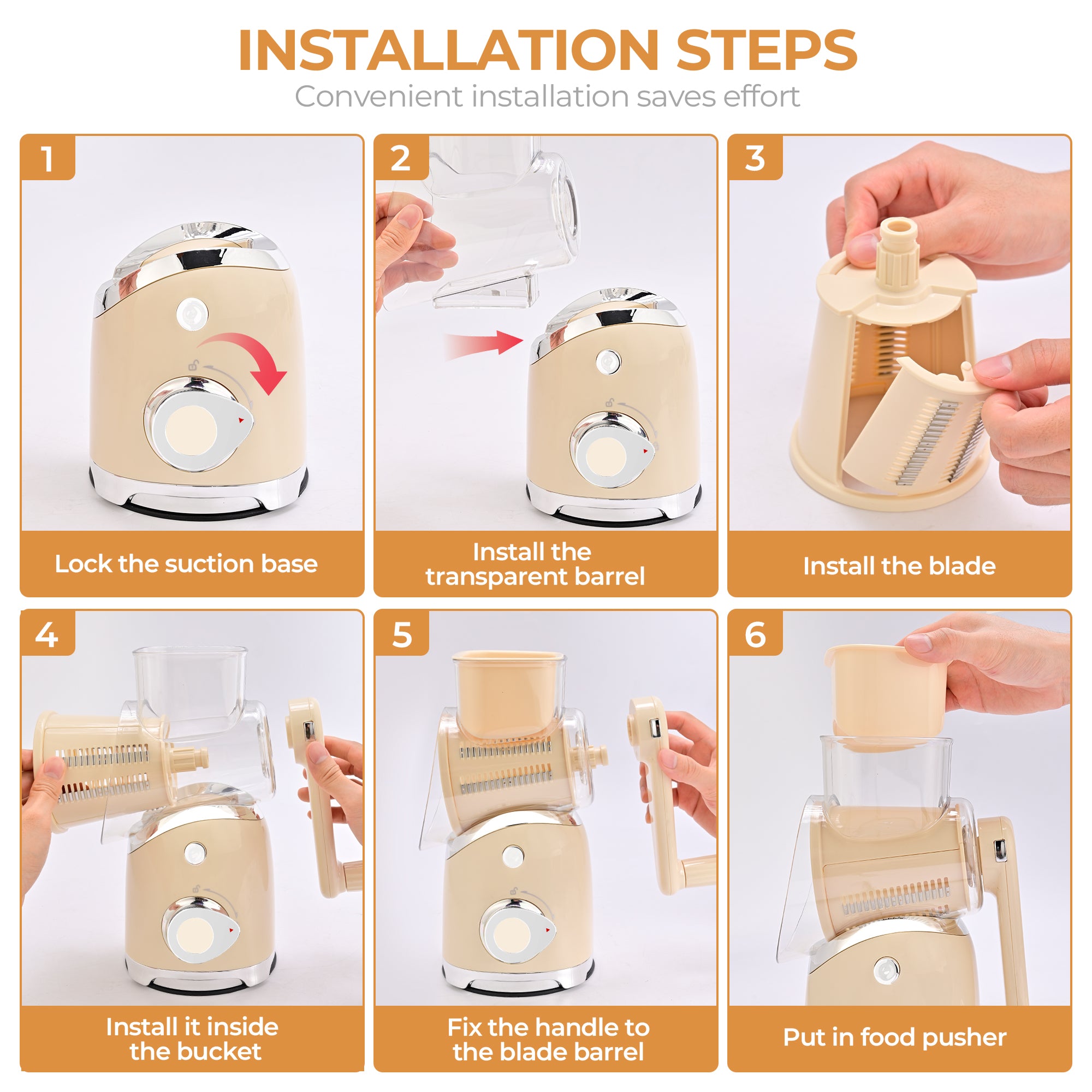 Rotary Cheese Grater 6 Blades Vegetable Slicer with Suction Base A911