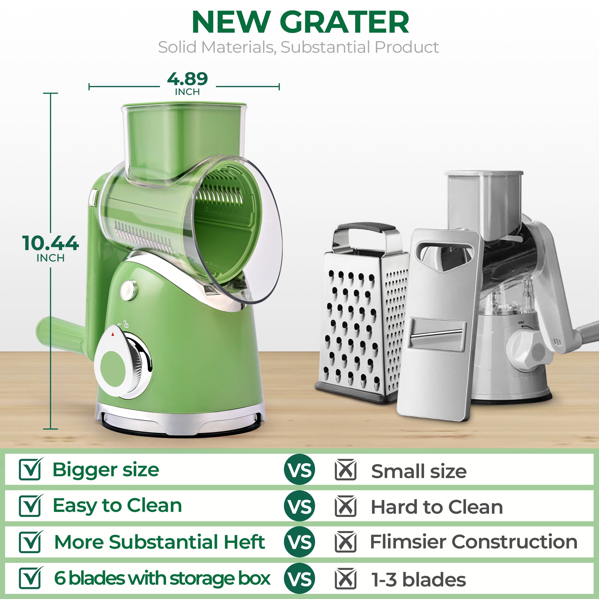 Rotary Cheese Grater 6 Blades Vegetable Slicer with Suction Base A911