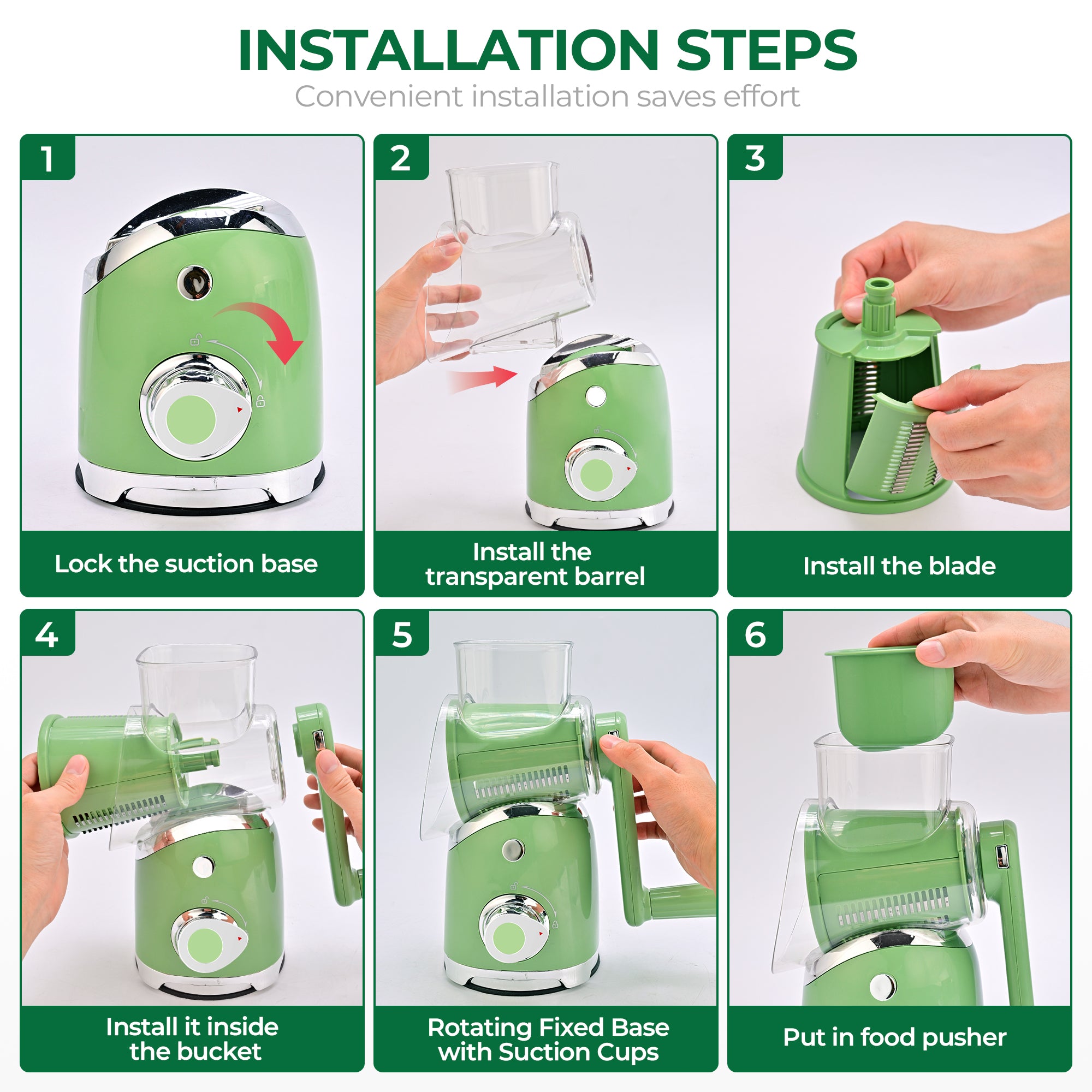 Rotary Cheese Grater 6 Blades Vegetable Slicer with Suction Base A911
