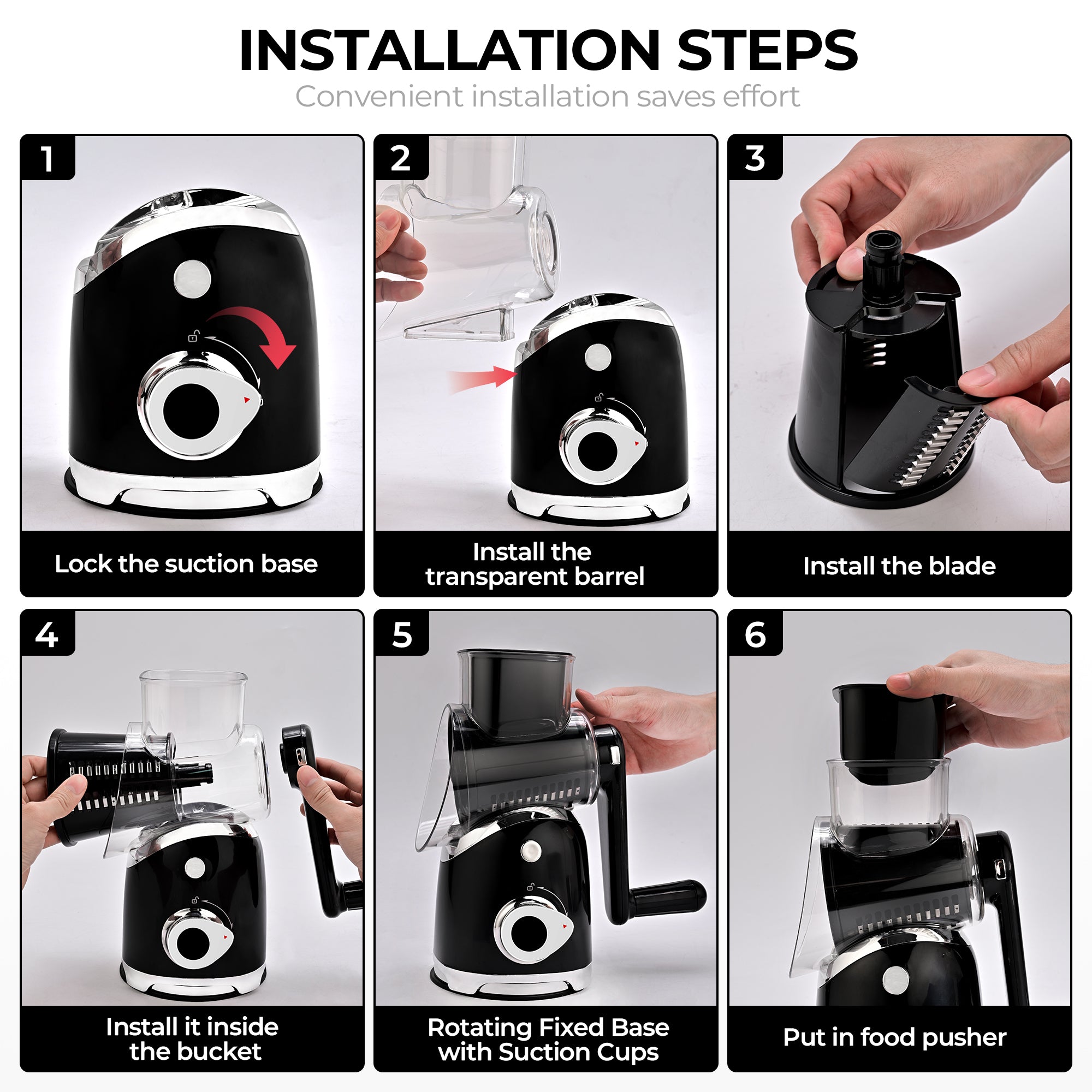 Rotary Cheese Grater 6 Blades Vegetable Slicer with Suction Base A911
