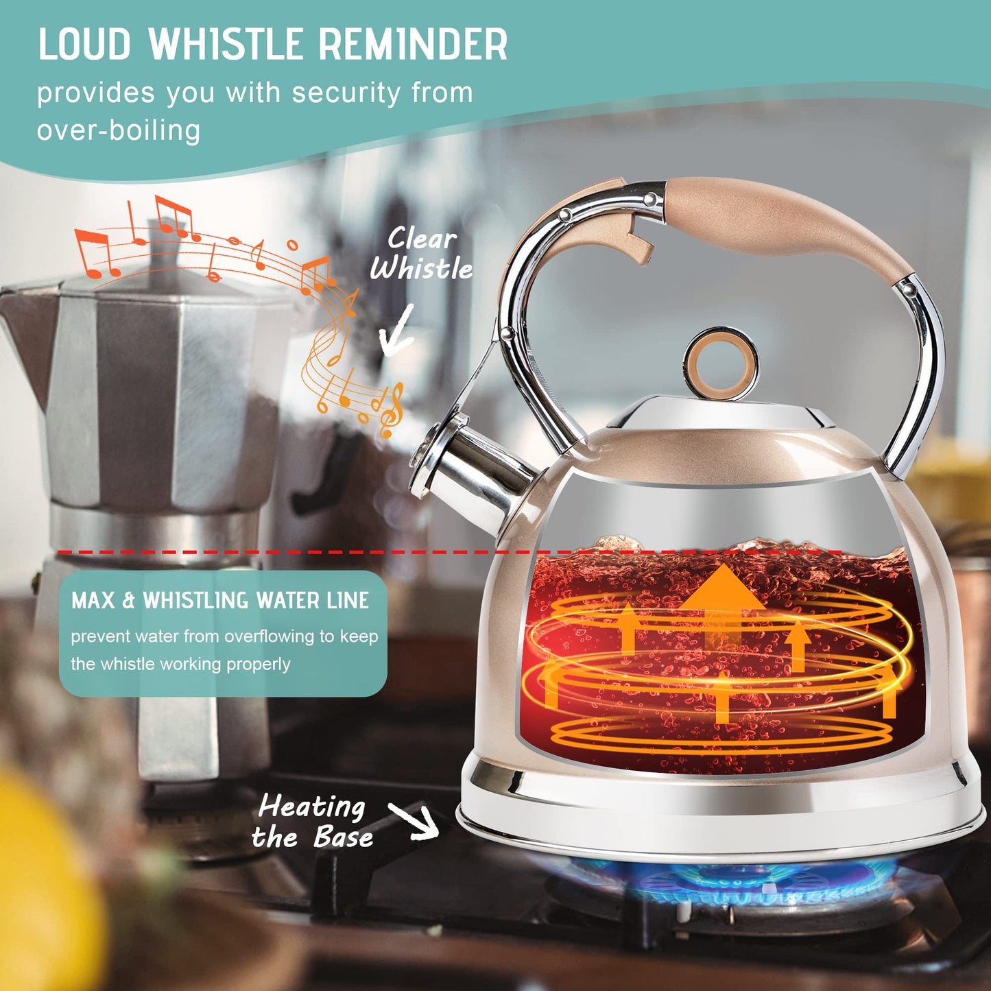 3L Gas Stove/Induction Cooker Whistle Kettle-Swan Kettle Champagne
