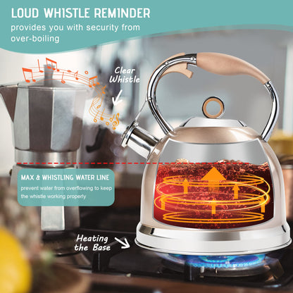 3L Gas Stove/Induction Cooker Whistle Kettle-Swan Kettle Champagne