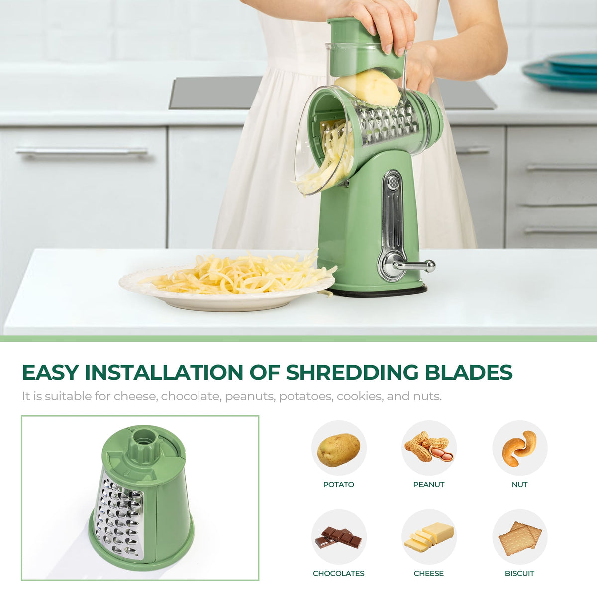 Cheese Grater Green and Salad Spinner Kitchen Bundle LS-1070 + LS-1082C - SUSTEAS