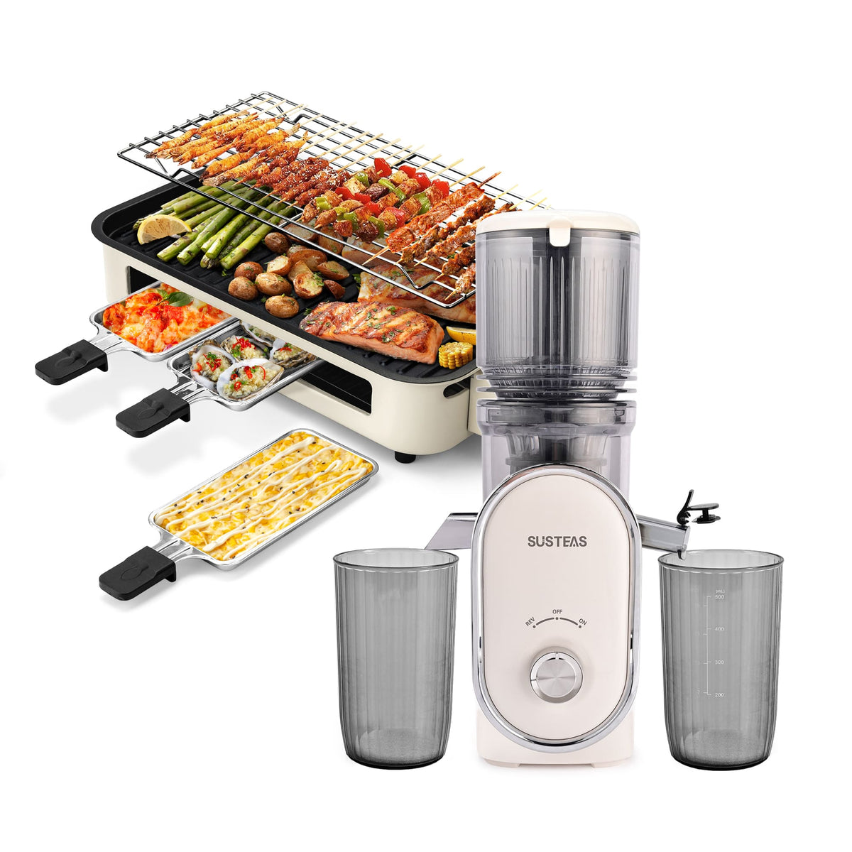 Cold Press Juicer and Electric Grill Cooking Bundle MP802K + 321 - SUSTEAS