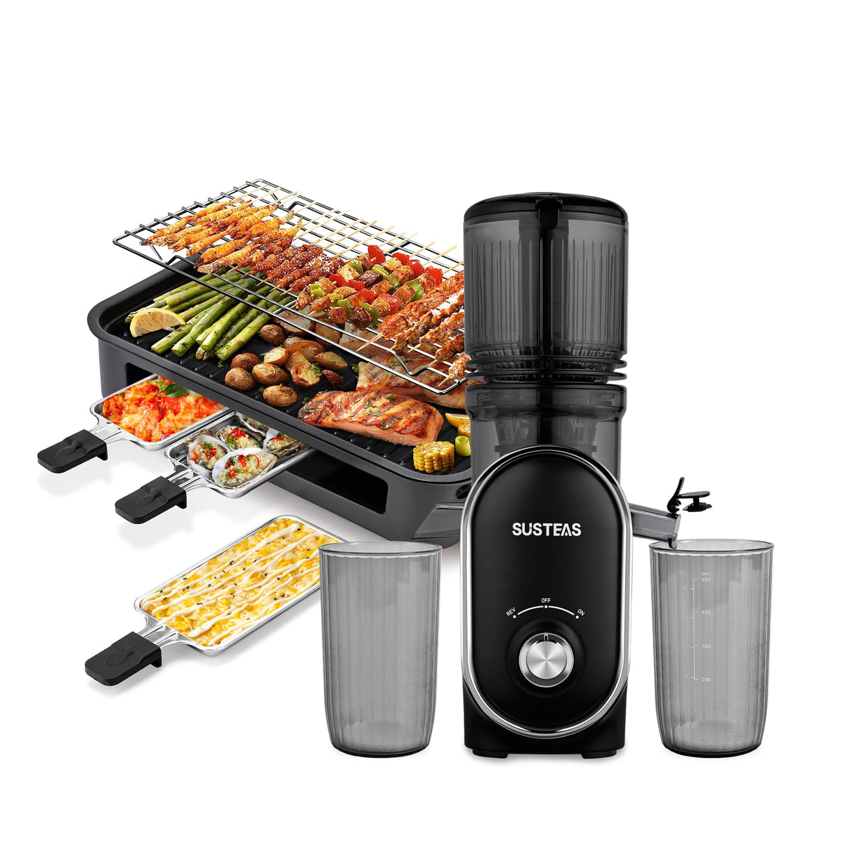Cold Press Juicer and Electric Grill Cooking Bundle MP802K + 321 - SUSTEAS