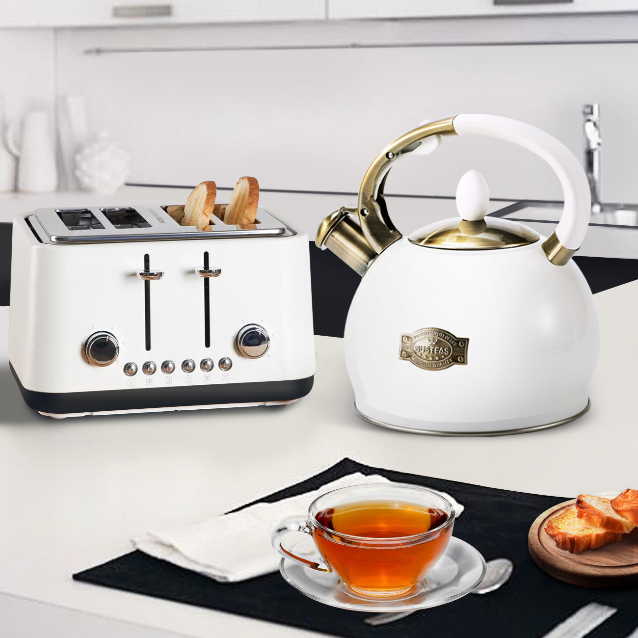 White and shop gold kettle