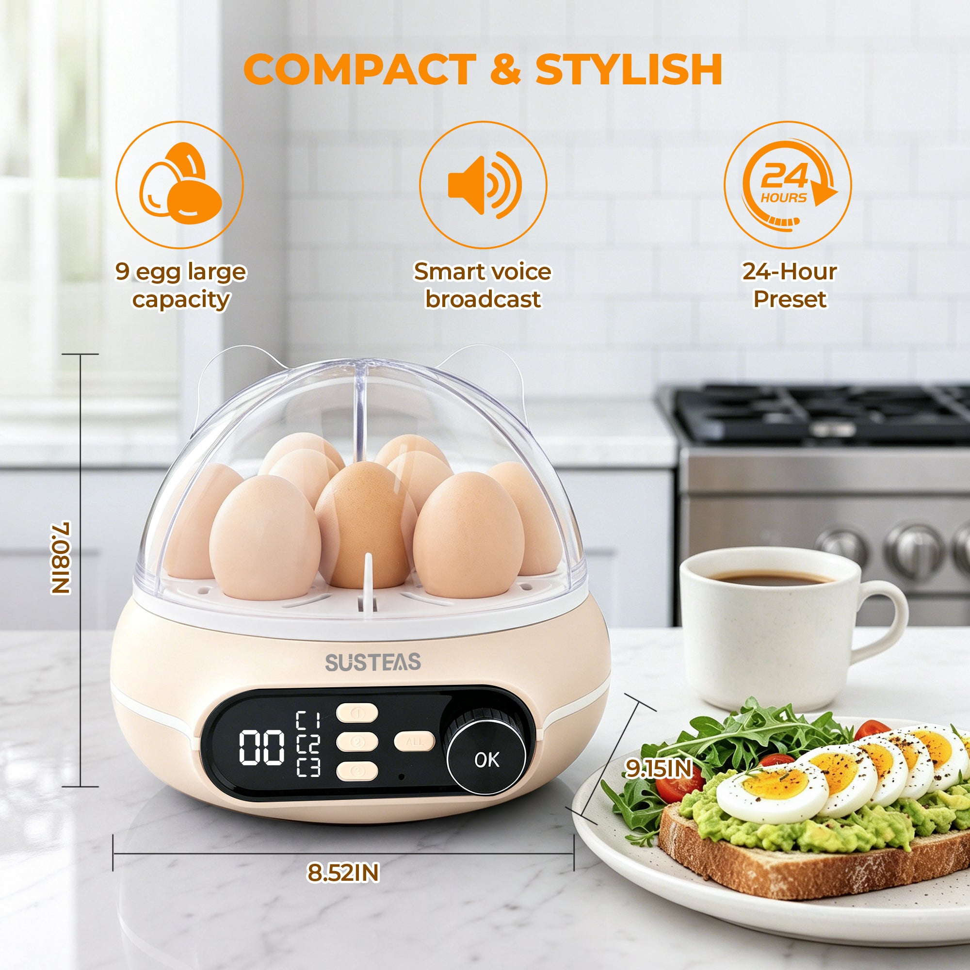 Rapid Egg Cooker 9 Eggs Capacity, Soft, Medium, Hard Boiled Egg Cooker