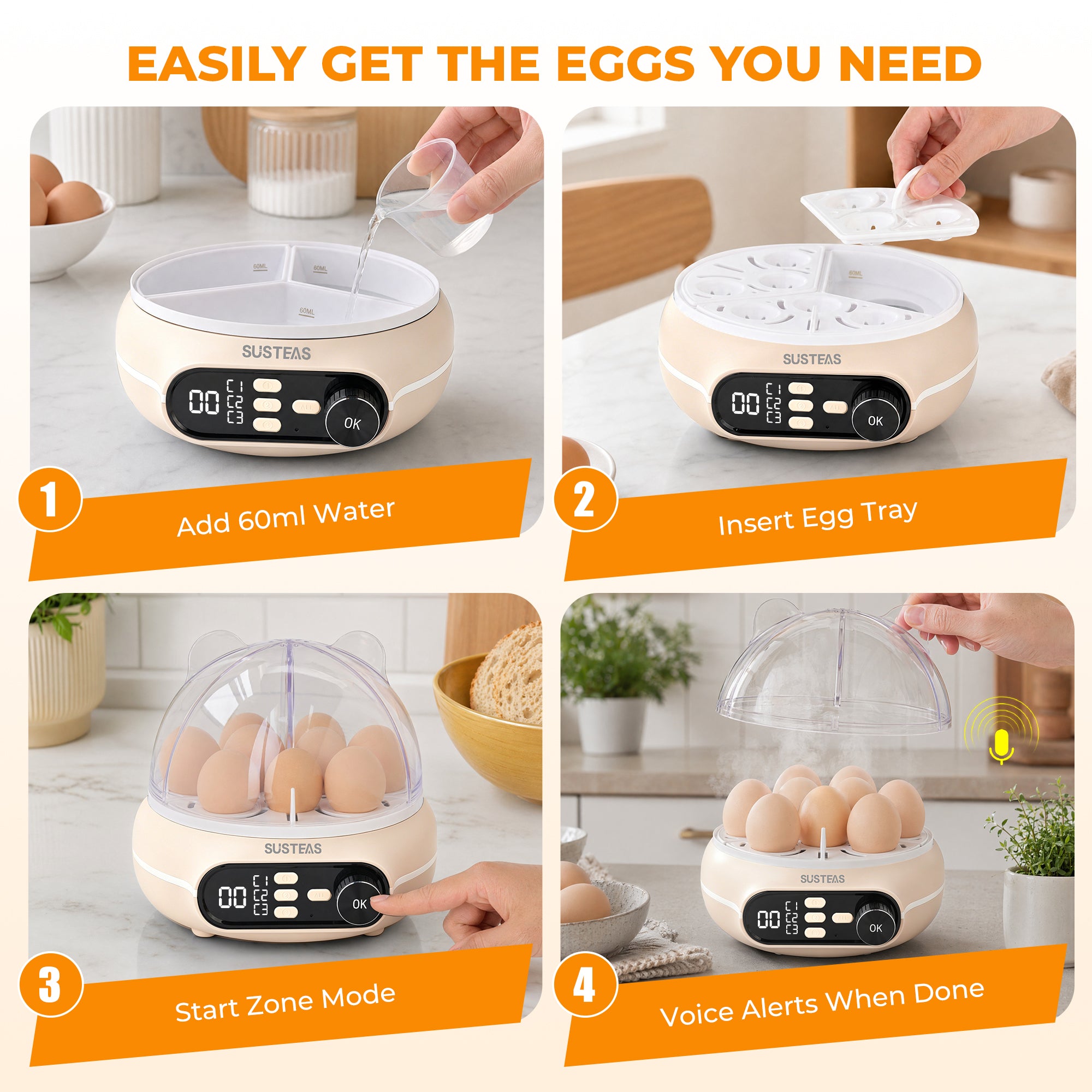 Rapid Egg Cooker 9 Eggs Capacity, Soft, Medium, Hard Boiled Egg Cooker