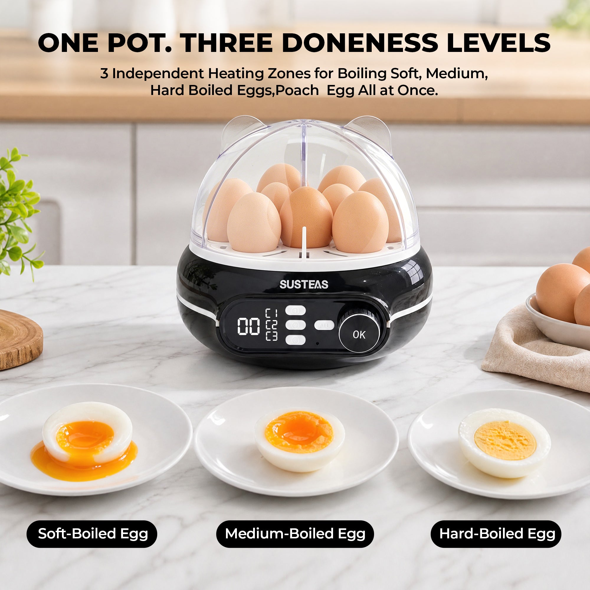 Rapid Egg Cooker 9 Eggs Capacity, Soft, Medium, Hard Boiled Egg Cooker