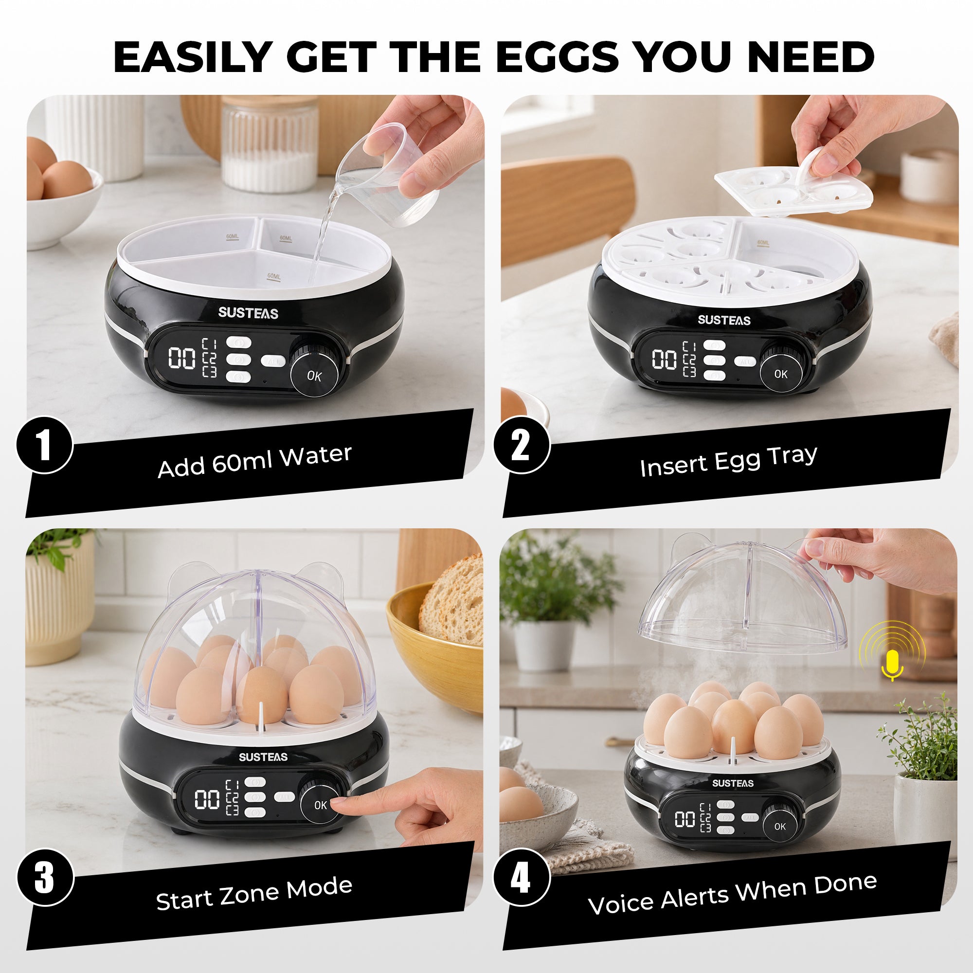 Rapid Egg Cooker 9 Eggs Capacity, Soft, Medium, Hard Boiled Egg Cooker