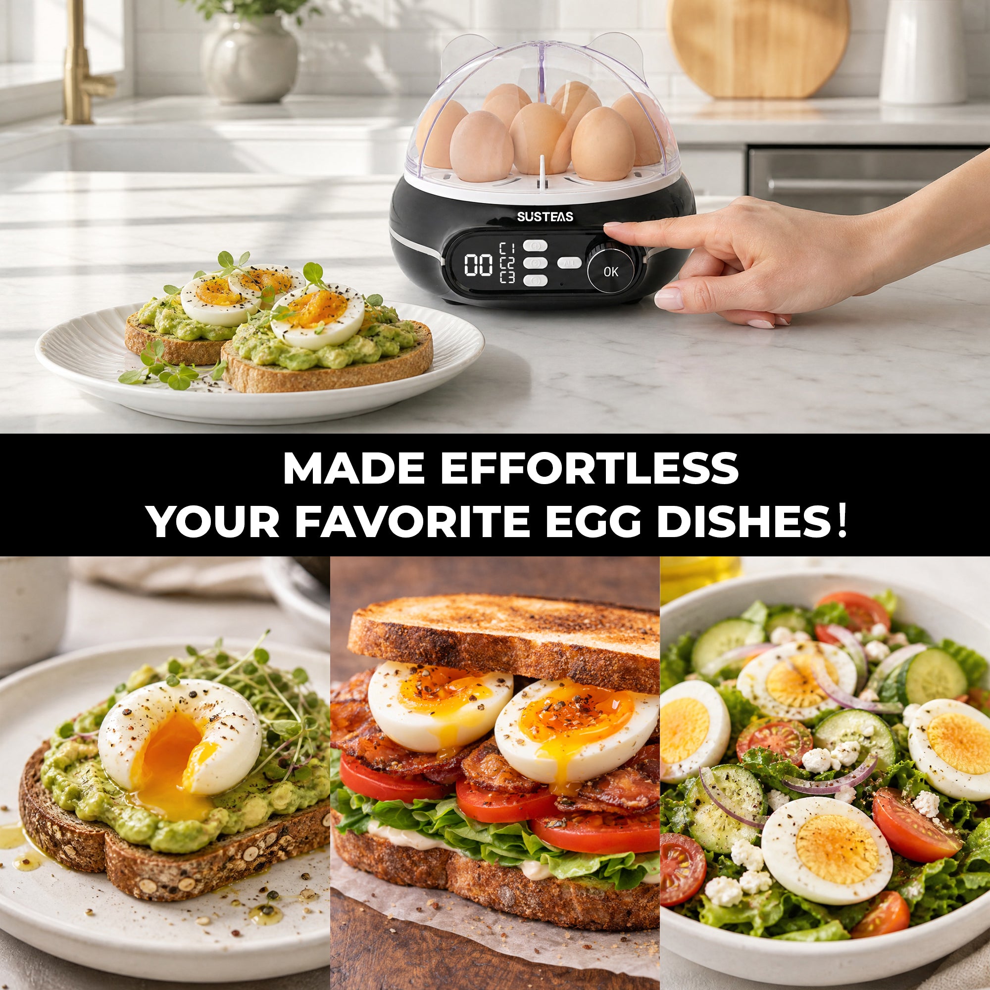 Rapid Egg Cooker 9 Eggs Capacity, Soft, Medium, Hard Boiled Egg Cooker