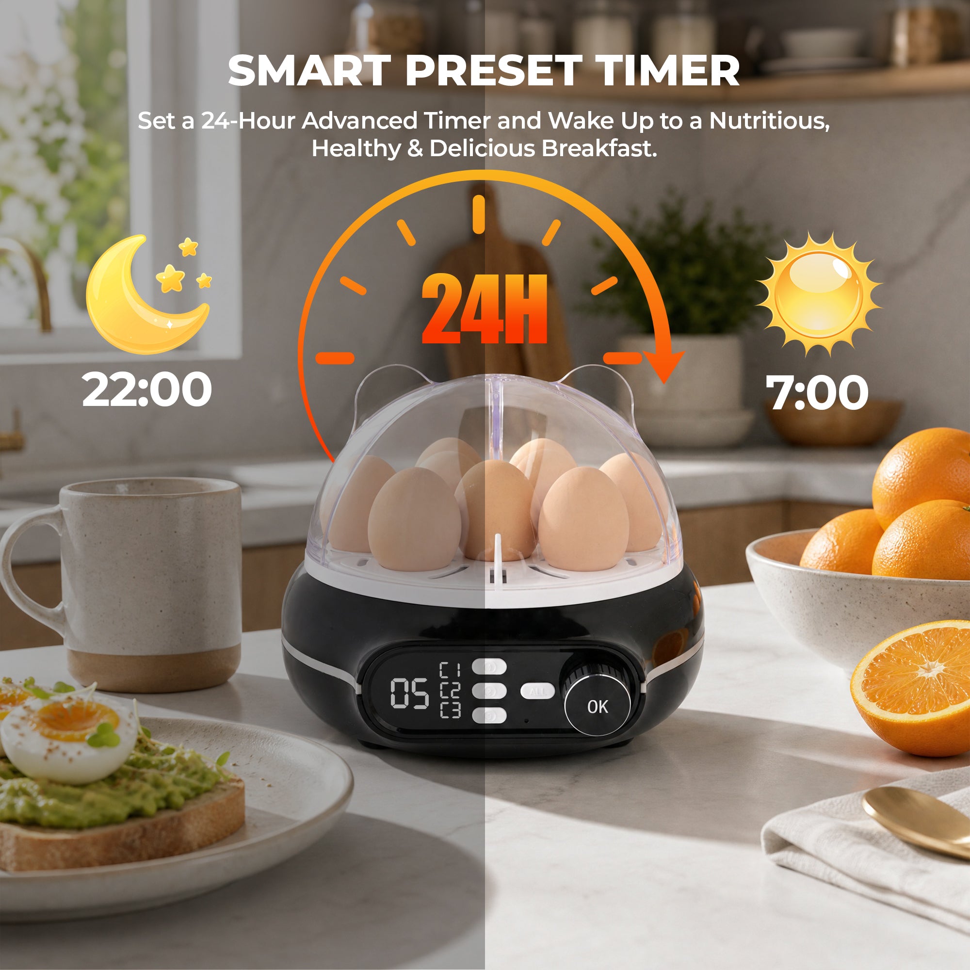 Rapid Egg Cooker 9 Eggs Capacity, Soft, Medium, Hard Boiled Egg Cooker