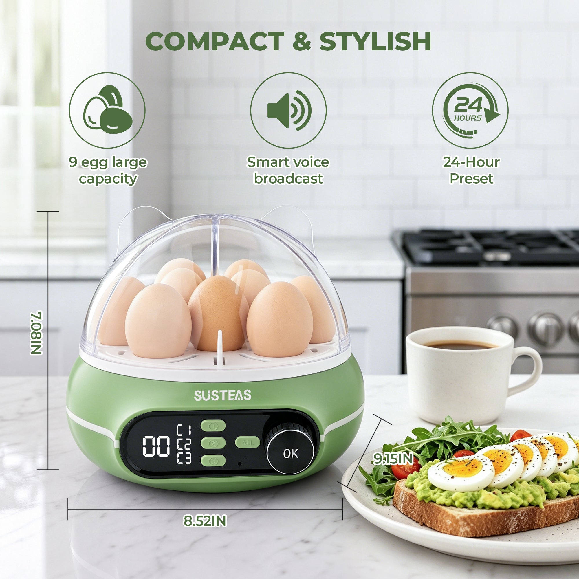 Rapid Egg Cooker 9 Eggs Capacity, Soft, Medium, Hard Boiled Egg Cooker