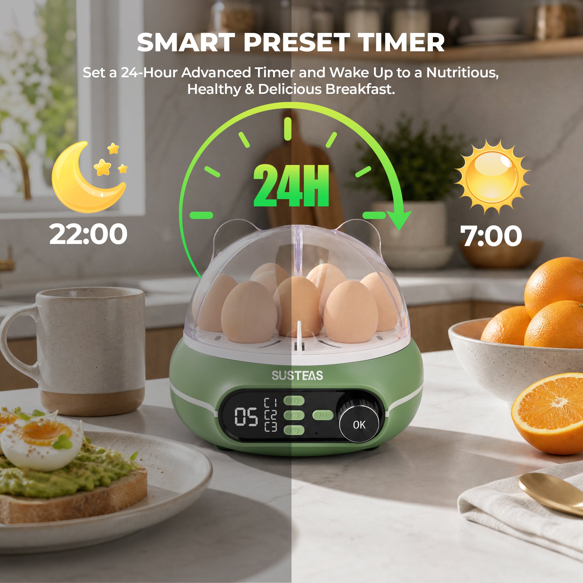 Rapid Egg Cooker 9 Eggs Capacity, Soft, Medium, Hard Boiled Egg Cooker