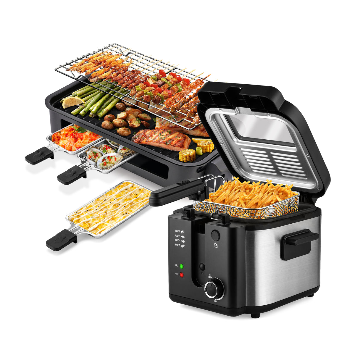 Electric Grill and Deep Fryer Indoor Cooking Bundle for Home 321 + MM25CY - SUSTEAS