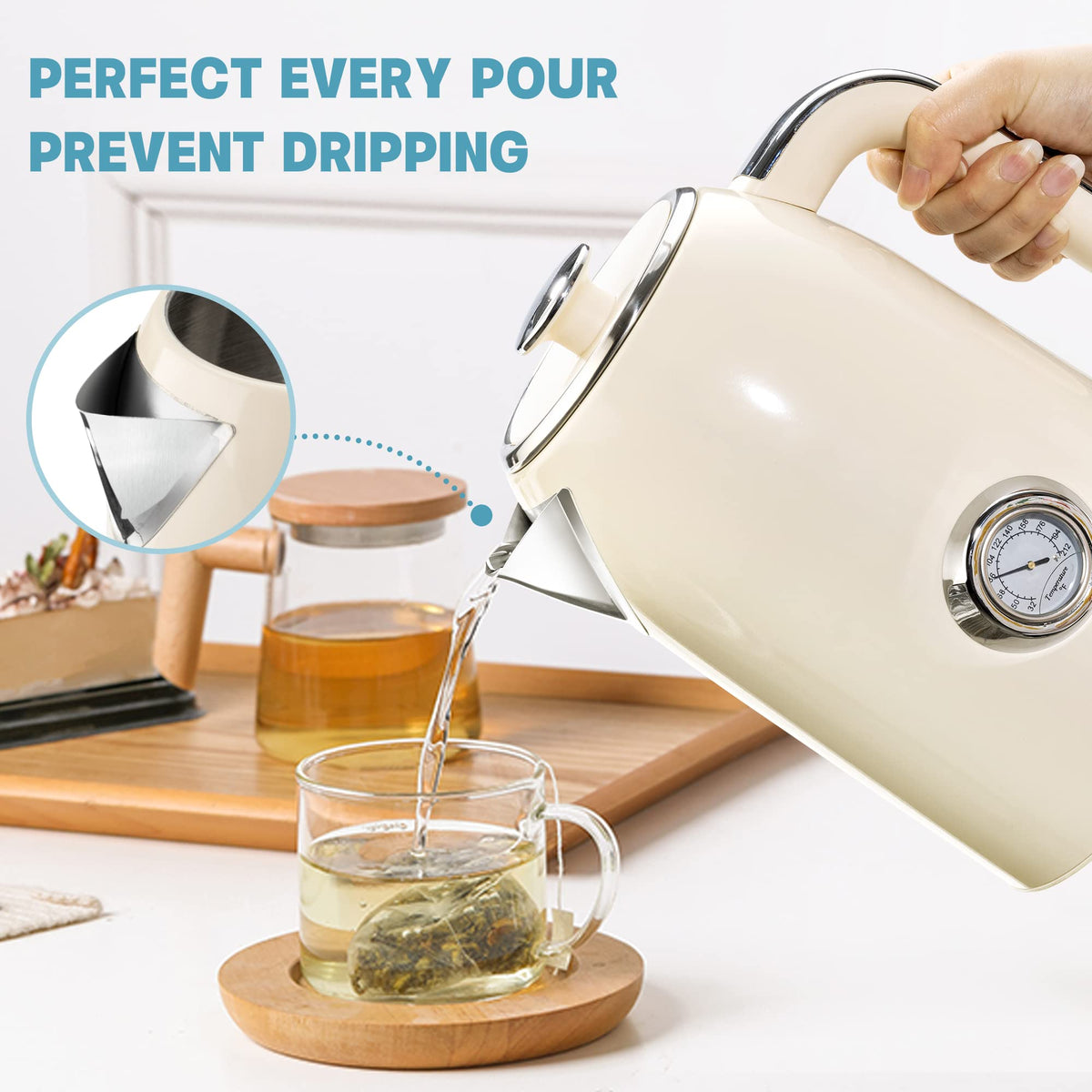 Electric Kettle Fast Boiling 1.7L Stainless Steel Auto Shut Off for Home KE1309BT - SUSTEAS