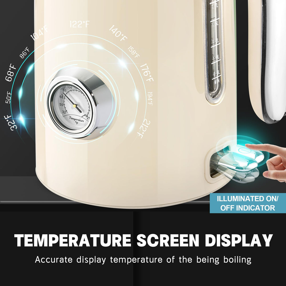 Electric Kettle Fast Boiling 1.7L Stainless Steel Auto Shut Off for Home KE1309BT - SUSTEAS