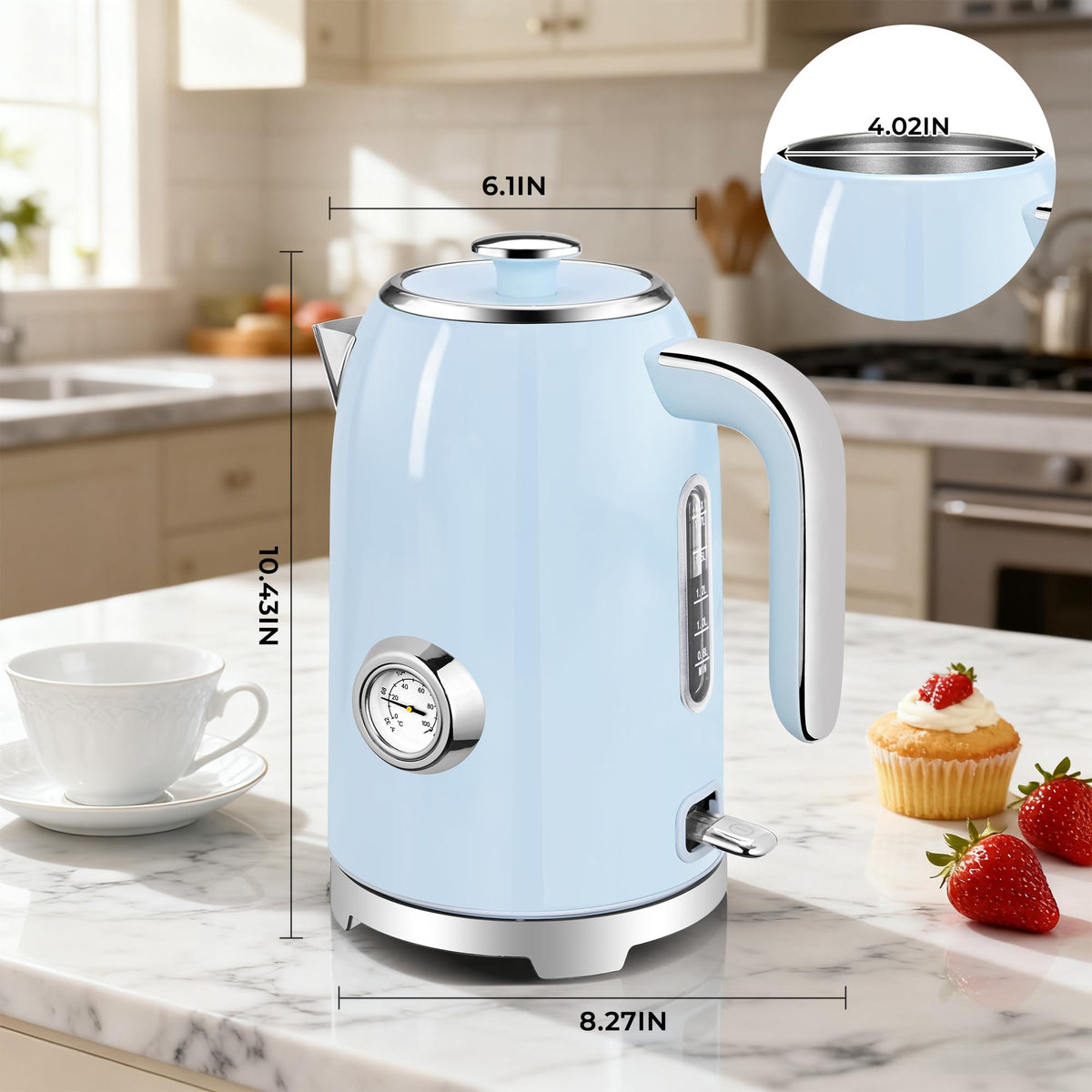 Electric Kettle Fast Boiling 1.7L Stainless Steel Auto Shut Off for Home KE1309BT - SUSTEAS