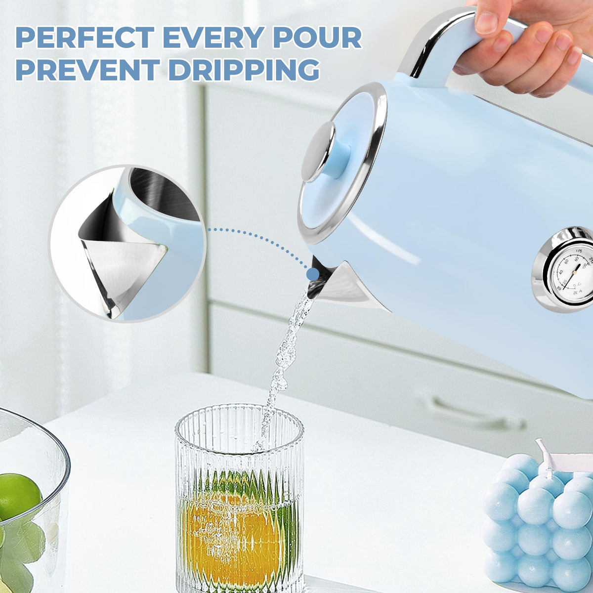 Electric Kettle Fast Boiling 1.7L Stainless Steel Auto Shut Off for Home KE1309BT - SUSTEAS