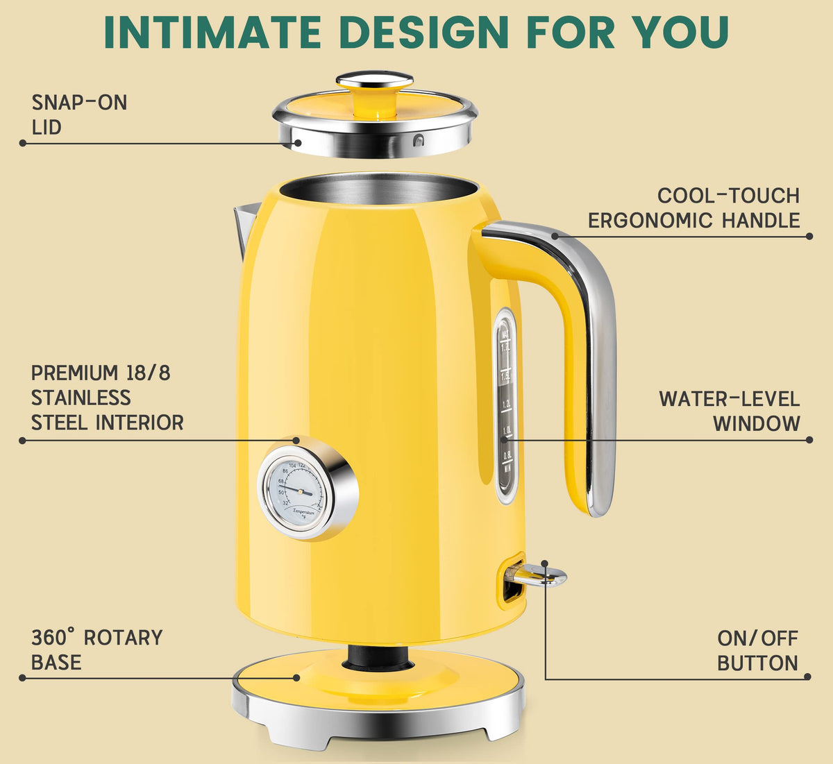 Electric Kettle Fast Boiling 1.7L Stainless Steel Auto Shut Off for Home KE1309BT - SUSTEAS