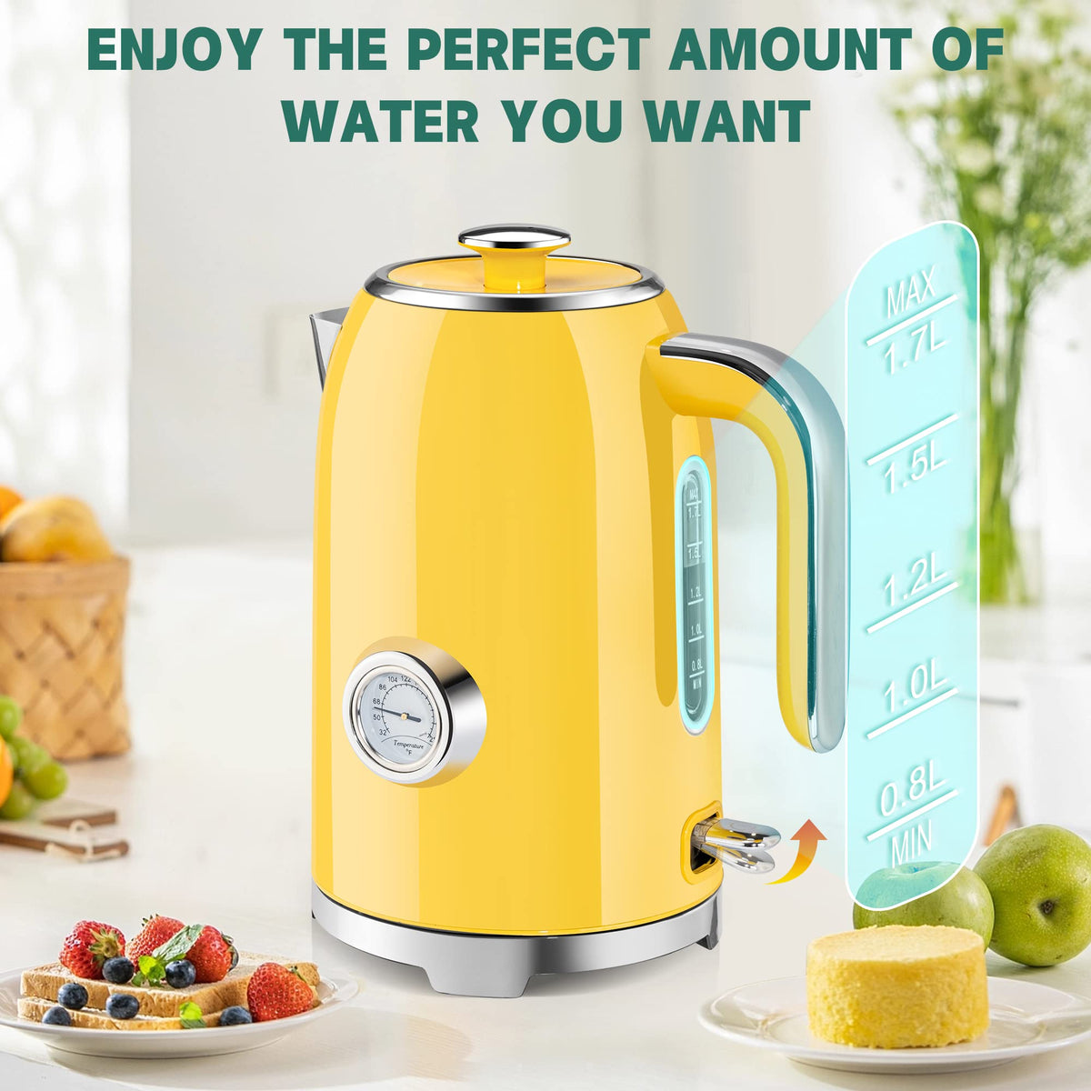 Electric Kettle Fast Boiling 1.7L Stainless Steel Auto Shut Off for Home KE1309BT - SUSTEAS