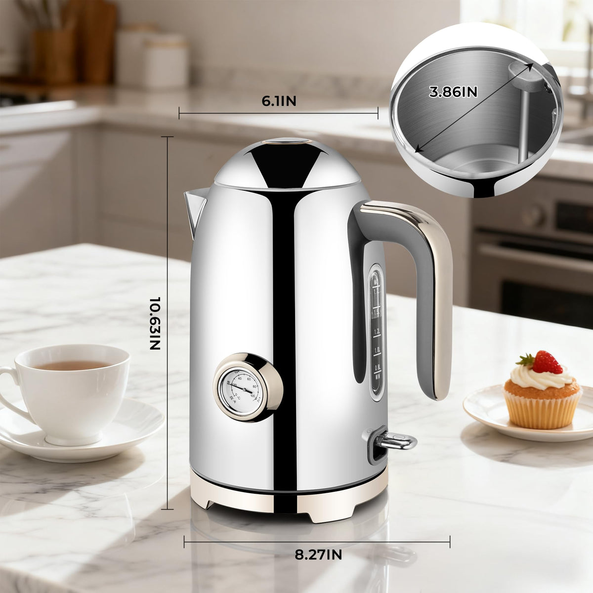 Electric Kettle Fast Boiling 1.7L Stainless Steel Auto Shut Off for Home KE1309BT - SUSTEAS