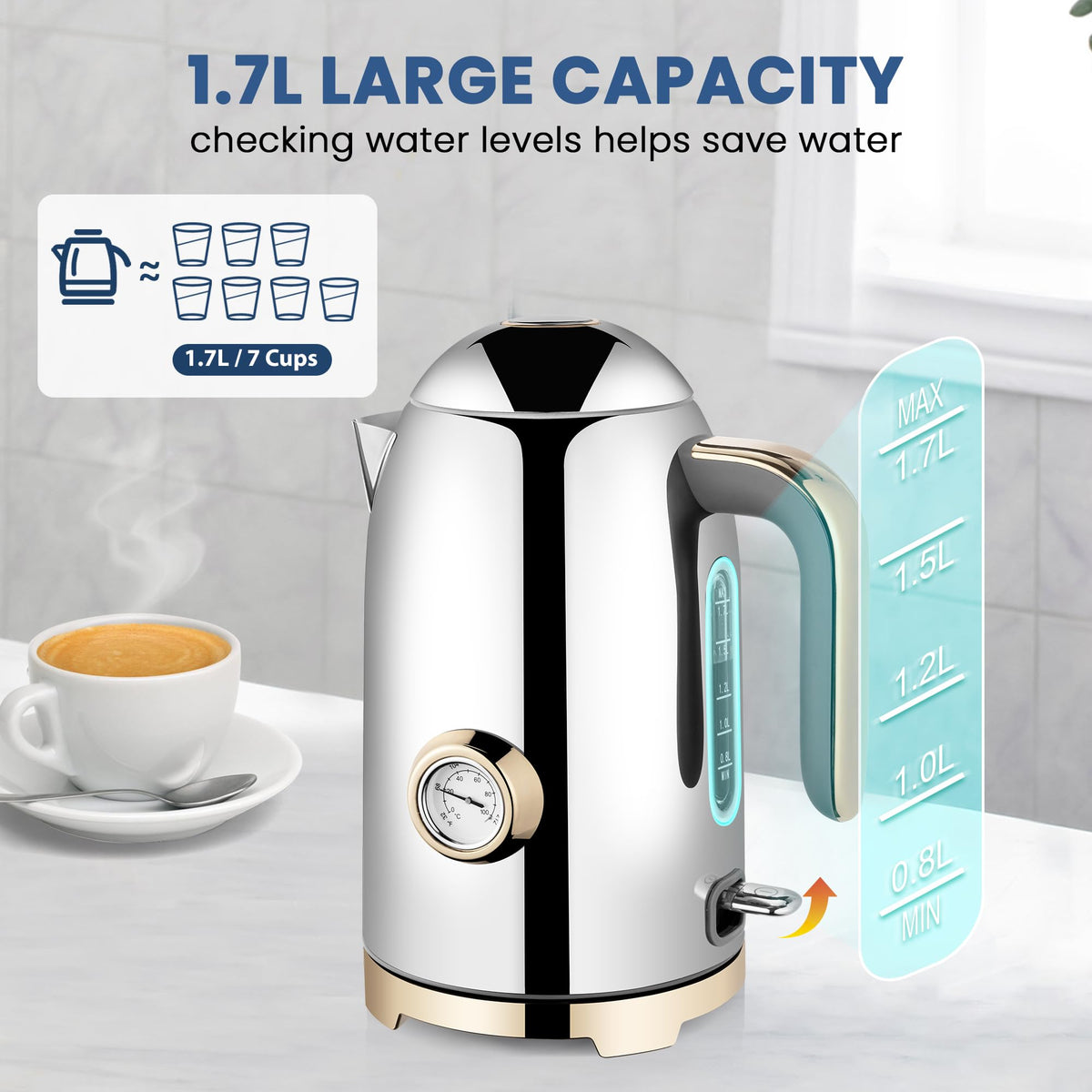 Electric Kettle Fast Boiling 1.7L Stainless Steel Auto Shut Off for Home KE1309BT - SUSTEAS