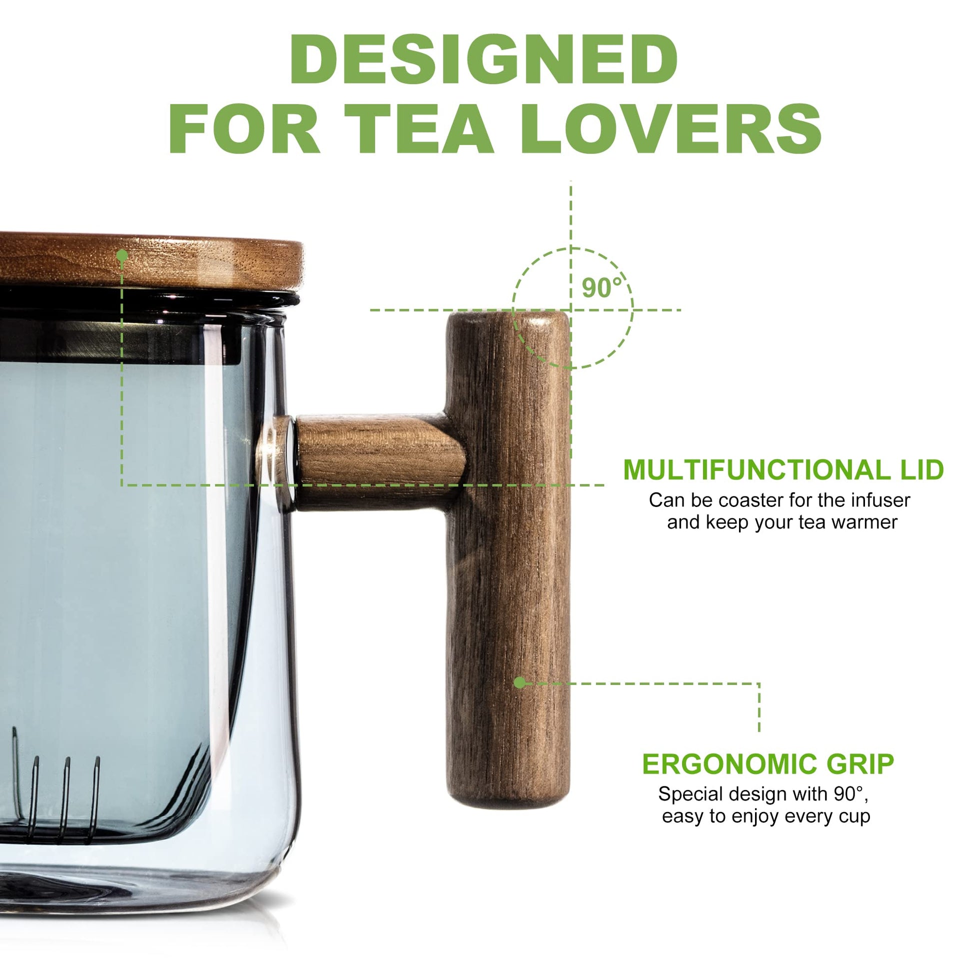 Personal Clear Heat Resistant Borosilicate Glass Teapot Tea Set & Infuser  400ml and 4 Handle Tea Cups 