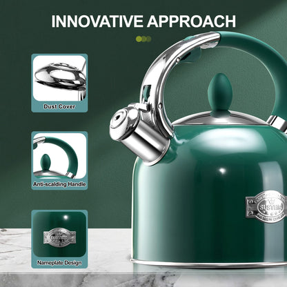 3.17QT Chic Retro Whistle Tea Kettle Work for All Stovetops (Green)
