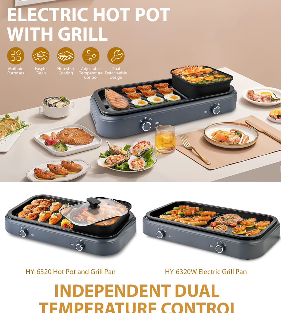 SUSTEAS Electric Grill,1500W Temperature Control, Gray Color