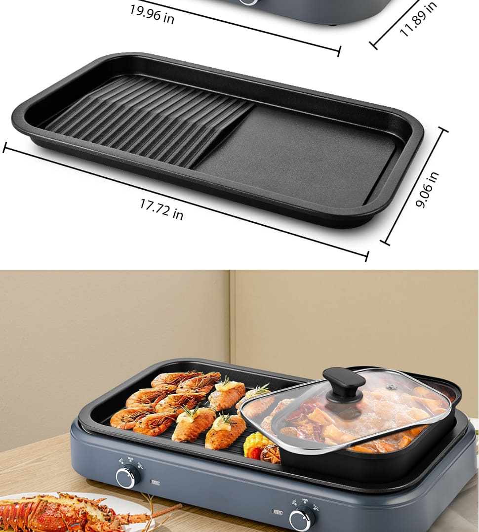 SUSTEAS Electric Grill,1500W Temperature Control, Gray Color
