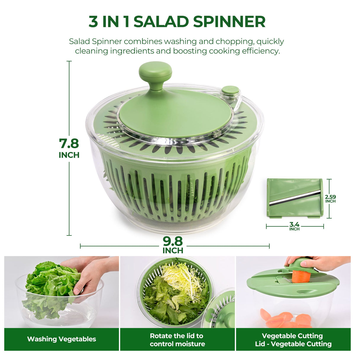 Cheese Grater Green and Salad Spinner Kitchen Bundle LS-1070 + LS-1082C - SUSTEAS