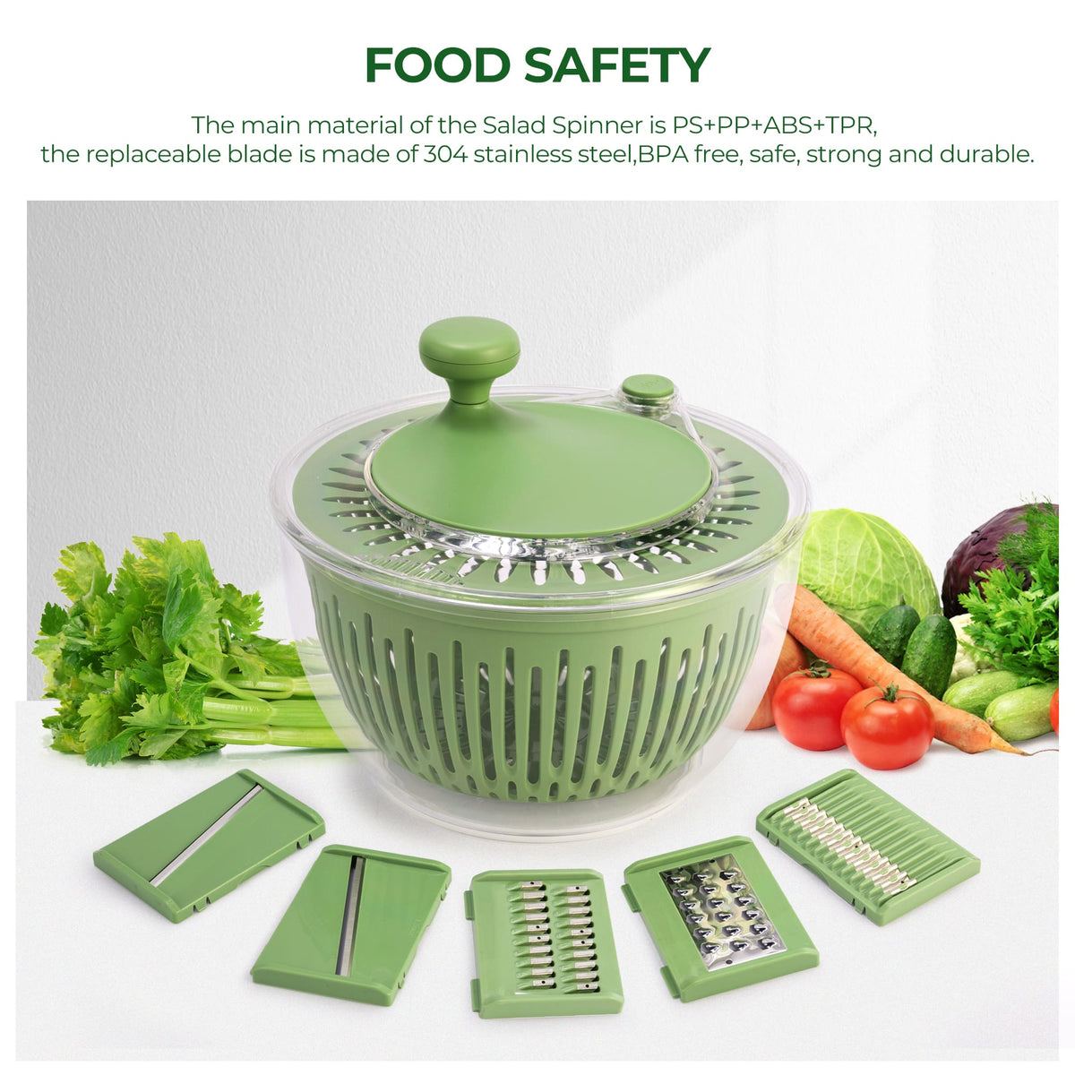 Cheese Grater Green and Salad Spinner Kitchen Bundle LS-1070 + LS-1082C - SUSTEAS