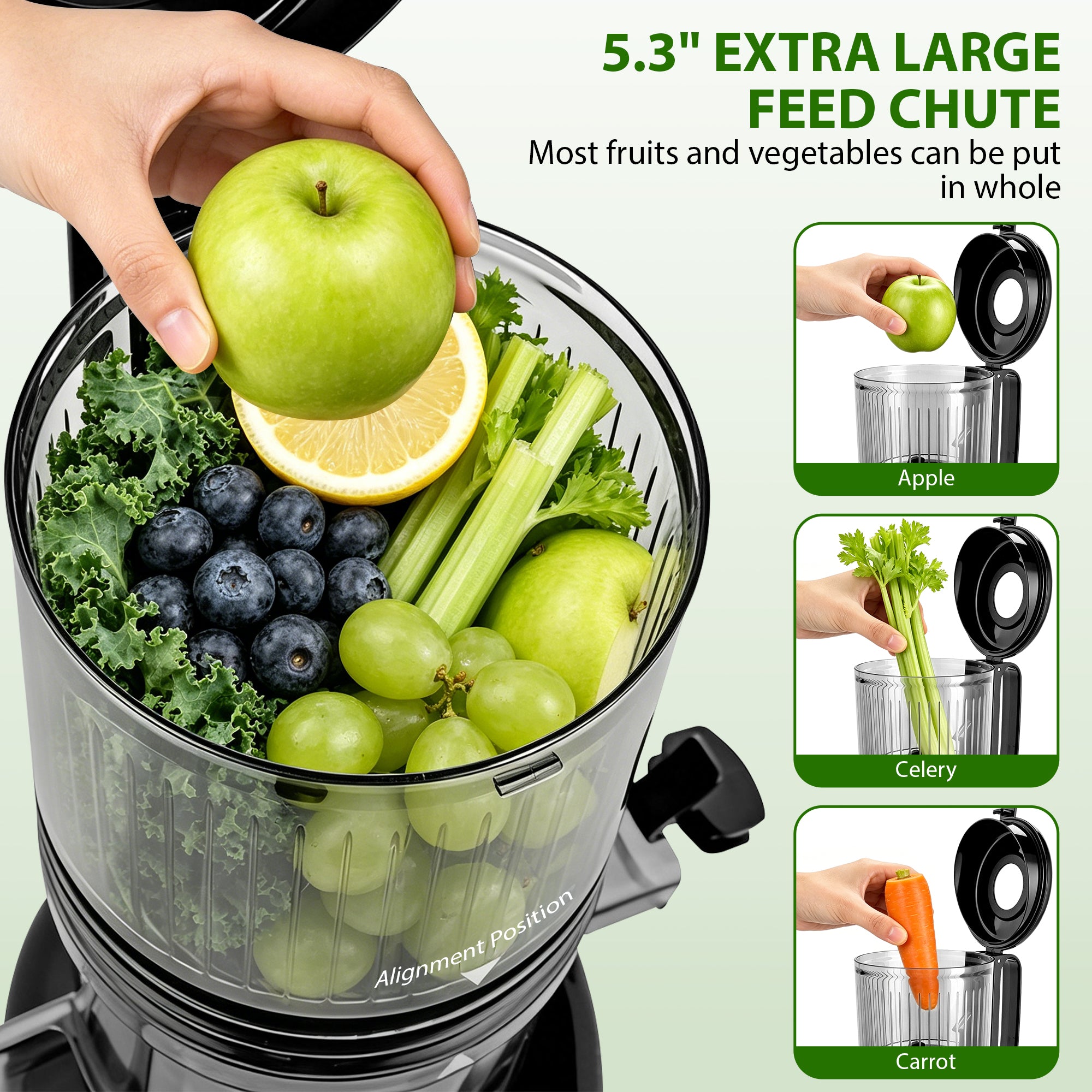 Pukomc Cold Press Juicer – Slow Masticating Juicer Machine for Orange, Fruits & Vegetables 300 W/110-120V 5.3''Feed Chute 802S