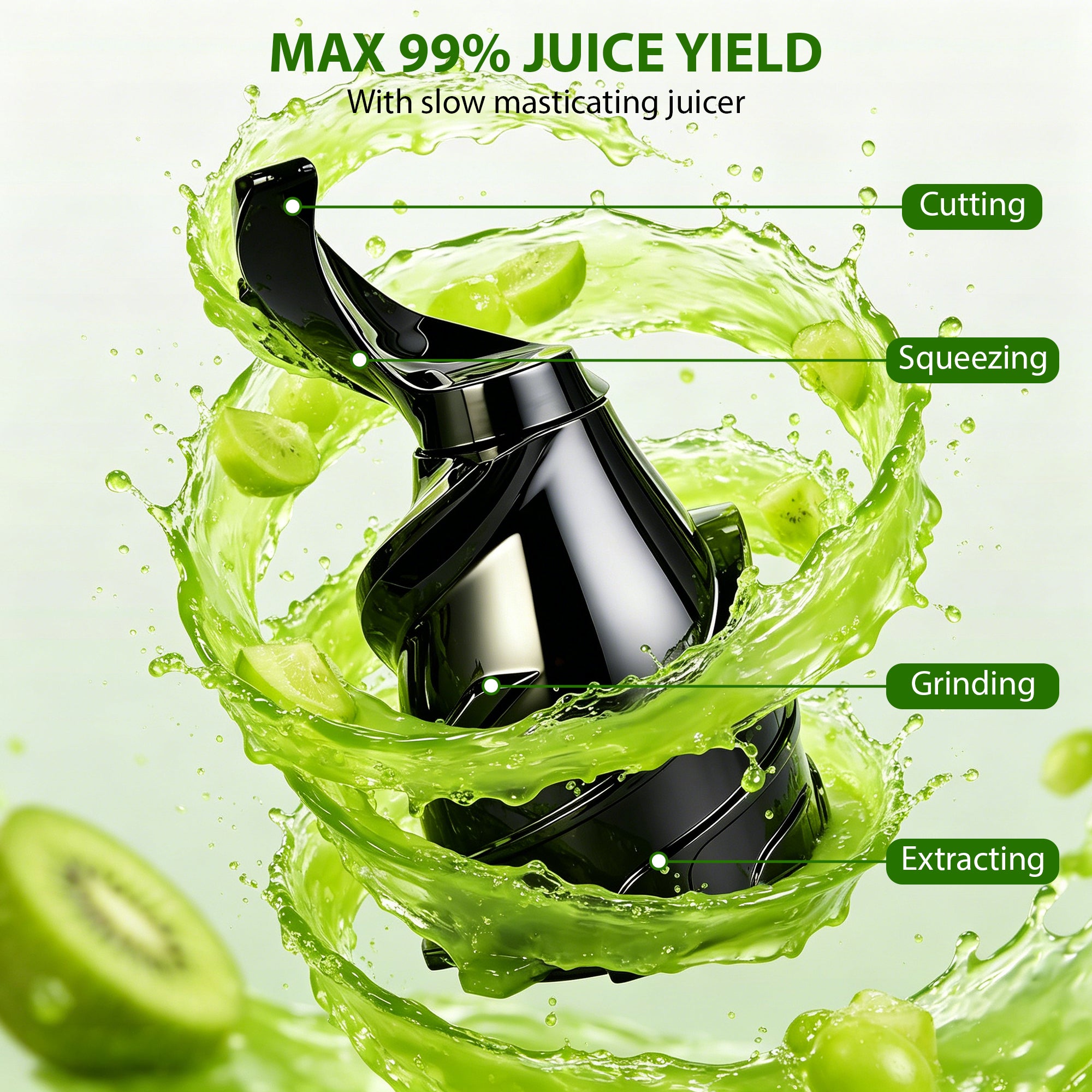 Pukomc Cold Press Juicer – Slow Masticating Juicer Machine for Orange, Fruits & Vegetables 300 W/110-120V 5.3''Feed Chute 802S