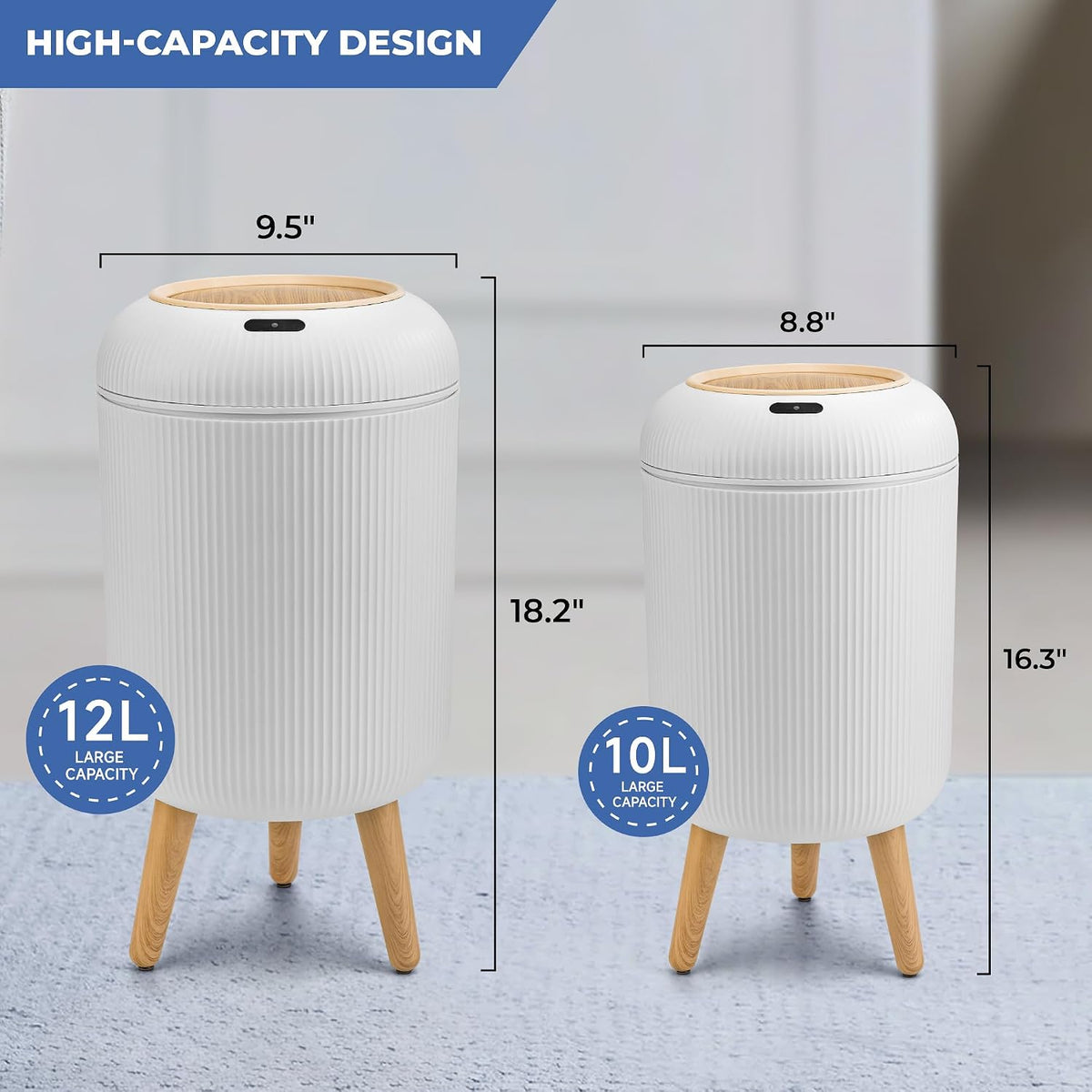 Pukomc® 2-Pack Smart Sensor Trash Cans 12L & 10L with Automatic Motion Detection (TG6212)
