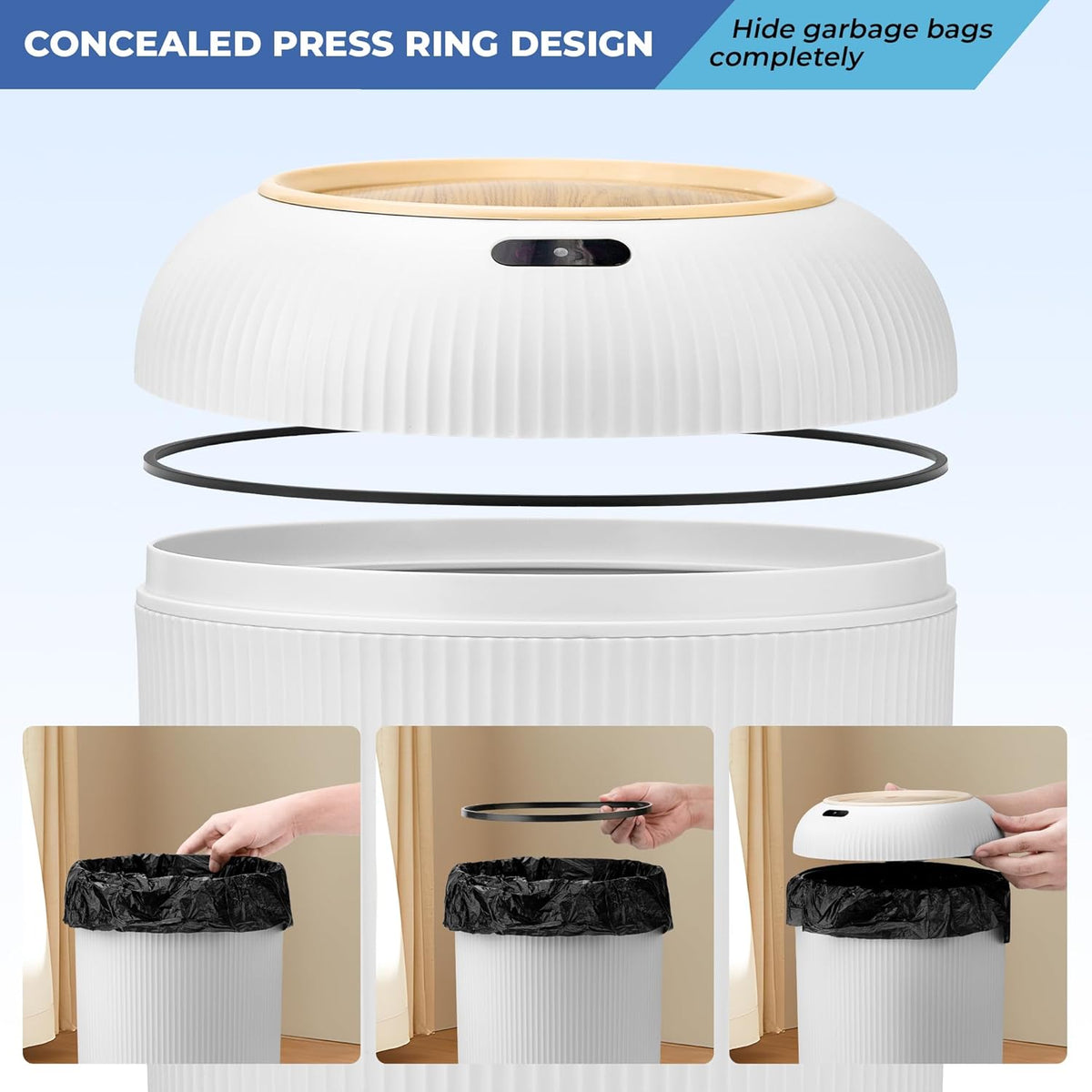 Pukomc® 2-Pack Smart Sensor Trash Cans 12L & 10L with Automatic Motion Detection (TG6212)
