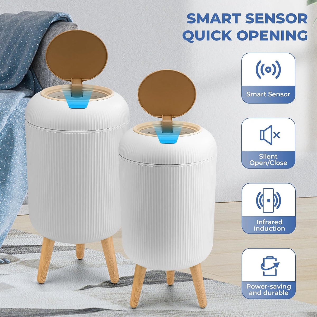 Pukomc® 2-Pack Smart Sensor Trash Cans 12L & 10L with Automatic Motion Detection (TG6212)