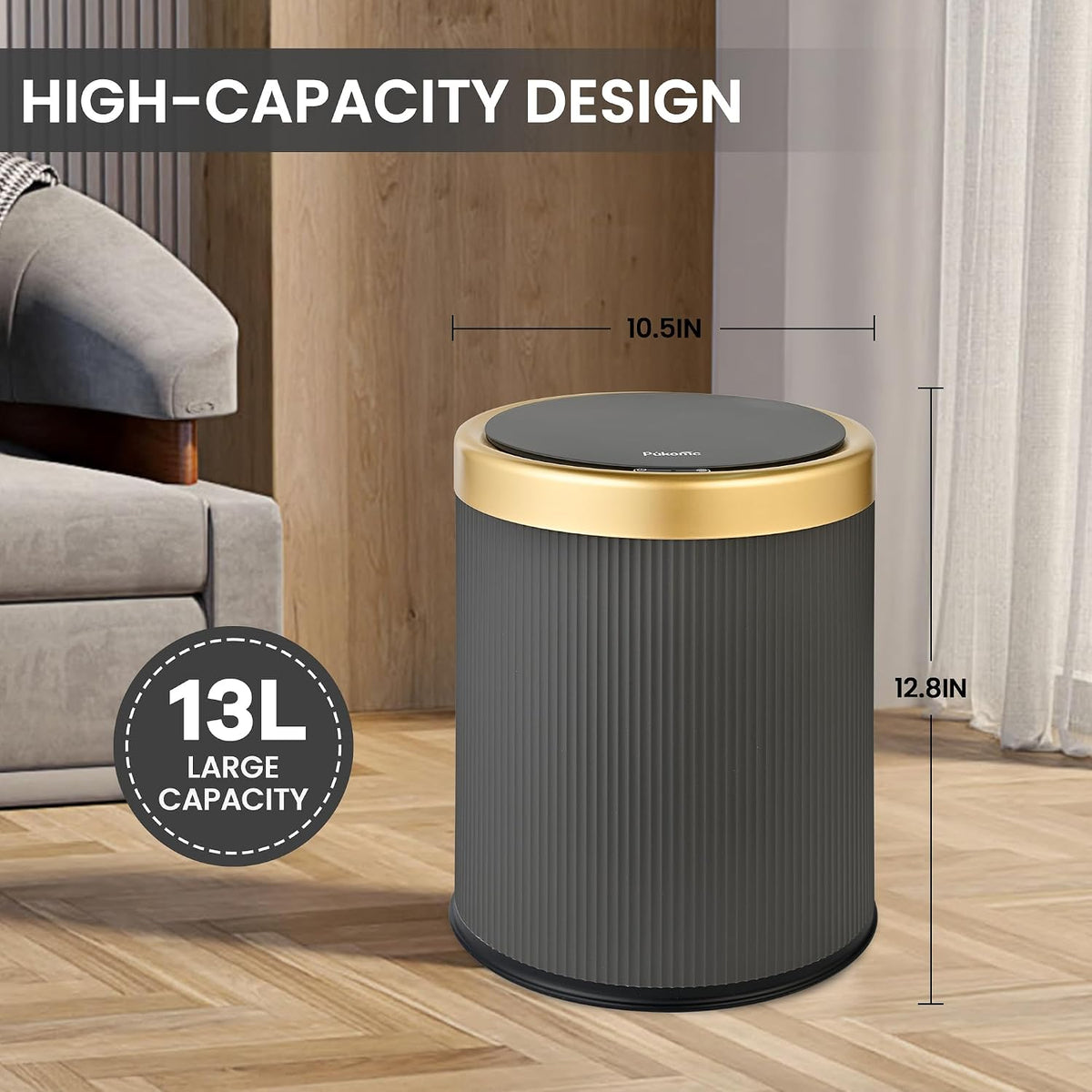 Pukomc® Automatic Motion Sensor Trash Can 13L with Touchless Lid & Odor Control (TG6130)