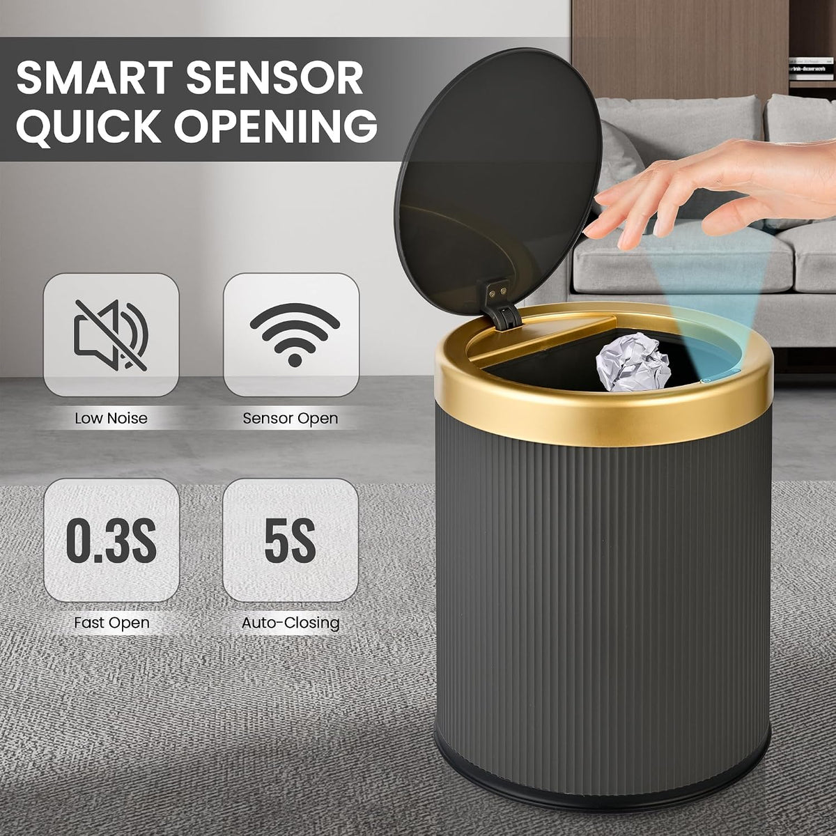 Pukomc® Automatic Motion Sensor Trash Can 13L with Touchless Lid & Odor Control (TG6130)