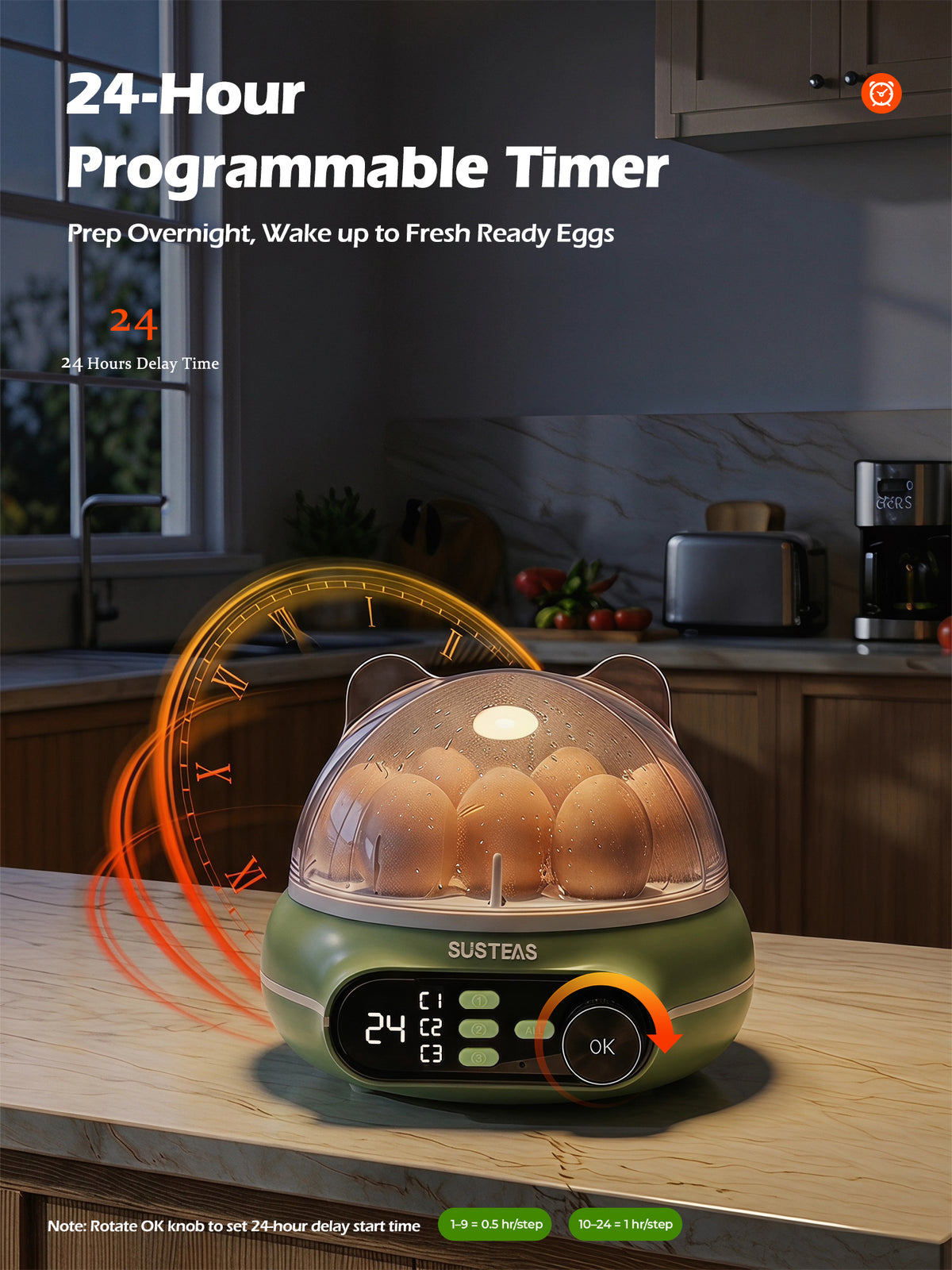 Rapid Egg Cooker 9 Eggs Capacity, Soft, Medium, Hard Boiled Egg Cooker ZD7000 - SUSTEAS