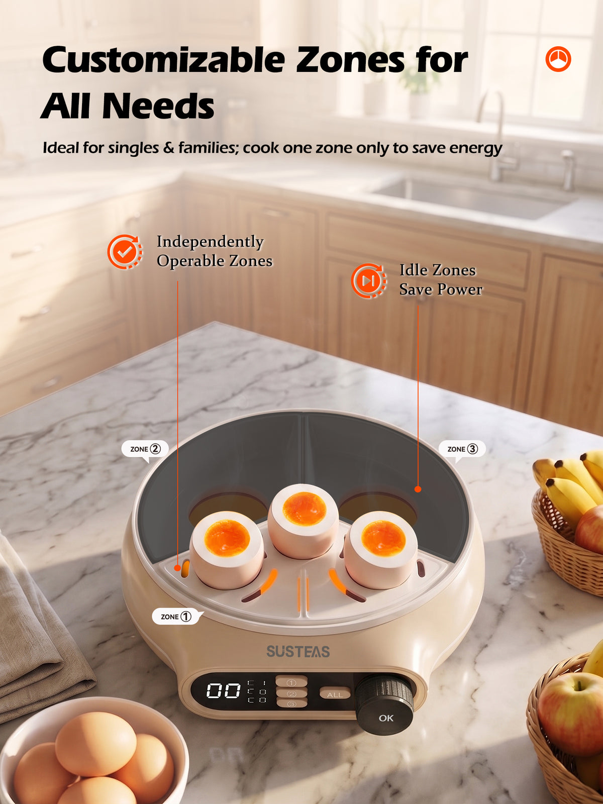 Rapid Egg Cooker 9 Eggs Capacity, Soft, Medium, Hard Boiled Egg Cooker ZD7000 - SUSTEAS