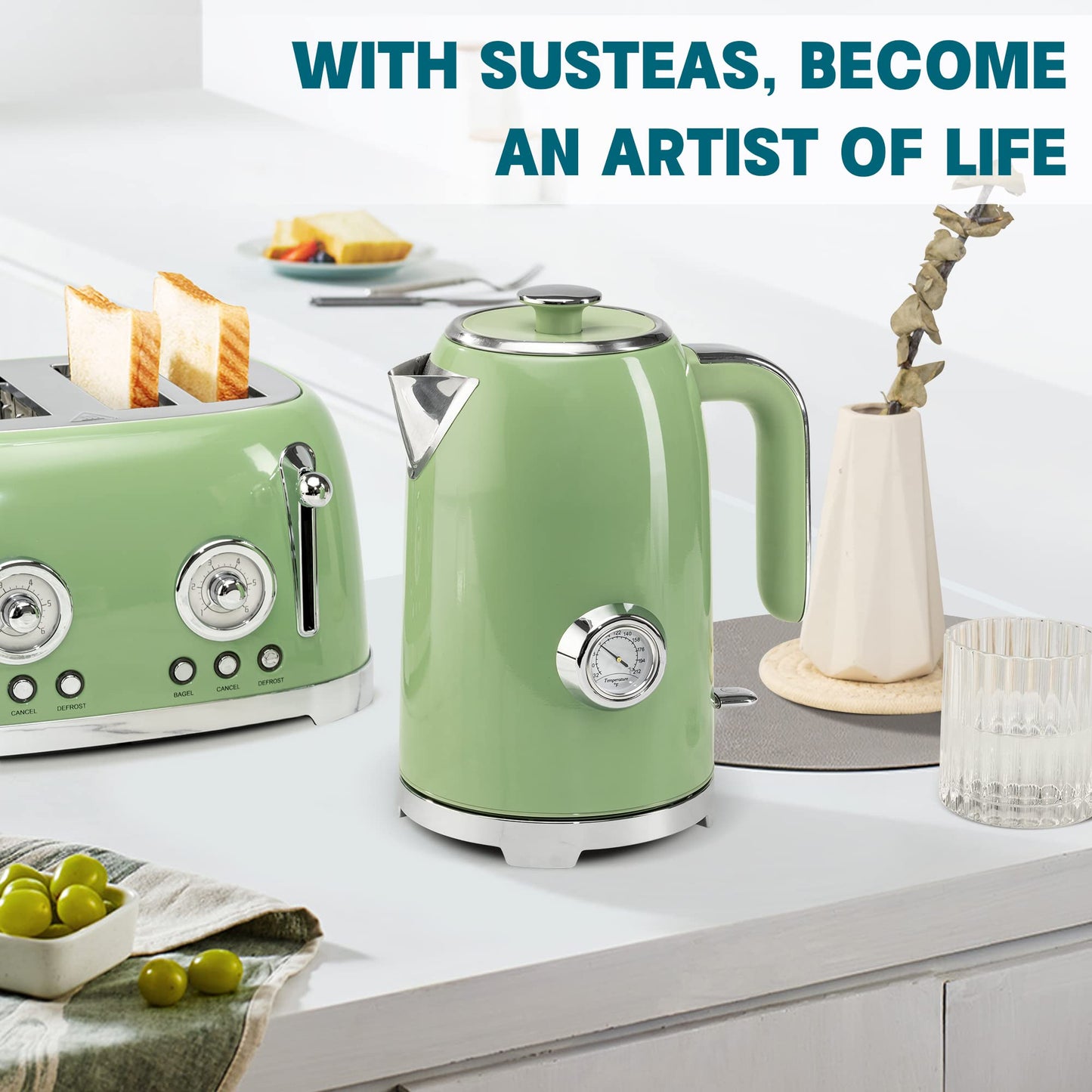 Susteas Rapid Heating Stainless Steel Electric Tea Kettle (Green) – SUSTEAS