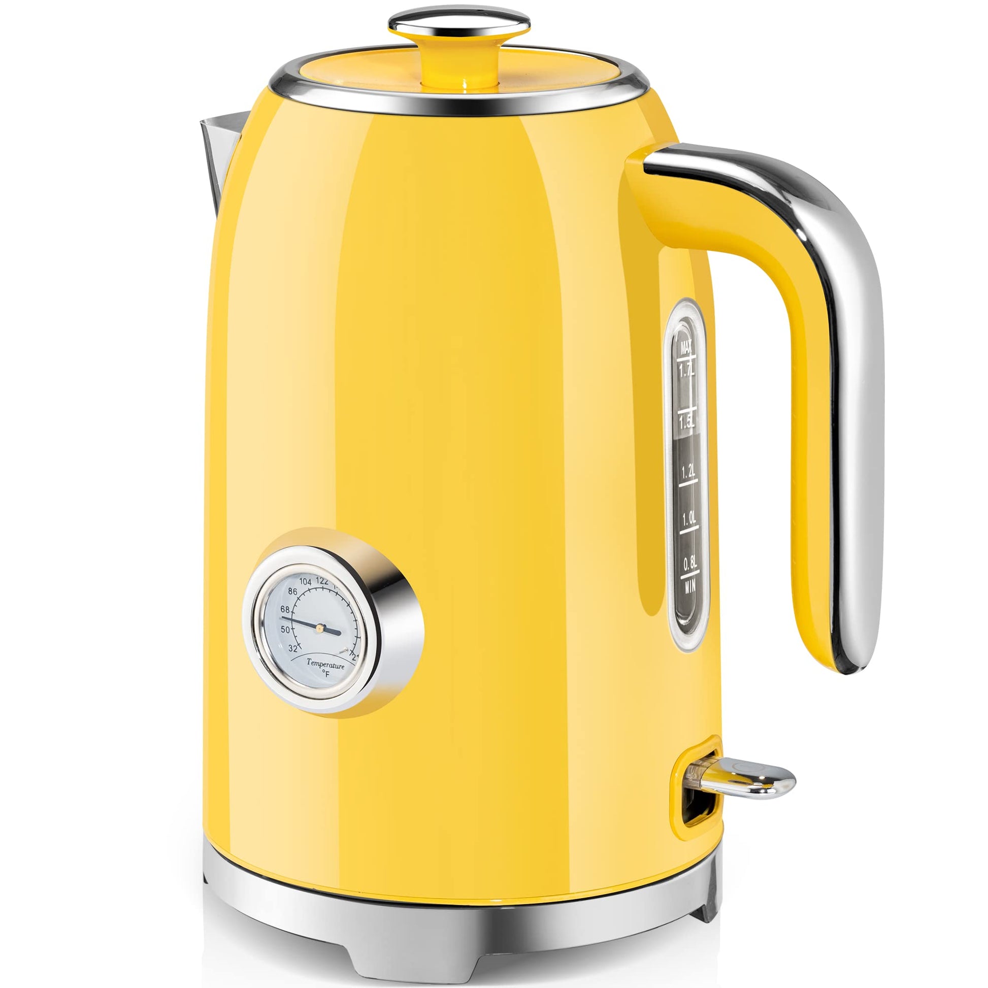 Retro Electric Kettle Stainless Steel 1.8L Tea Kettle, Hot Water Boiler with Thermometer, LED Light, Fast Boiling, Auto Shut-Off&Boil-Dry Protection (