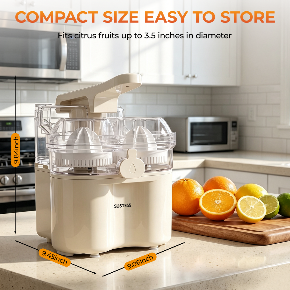 SUSTEAS Electric Citrus Juicer with Dual-Head Press & Built-In Cutter D-8117C
