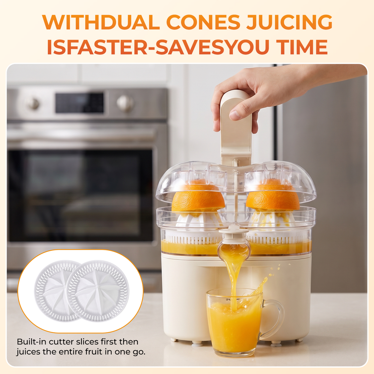 SUSTEAS Electric Citrus Juicer with Dual-Head Press & Built-In Cutter D-8117C